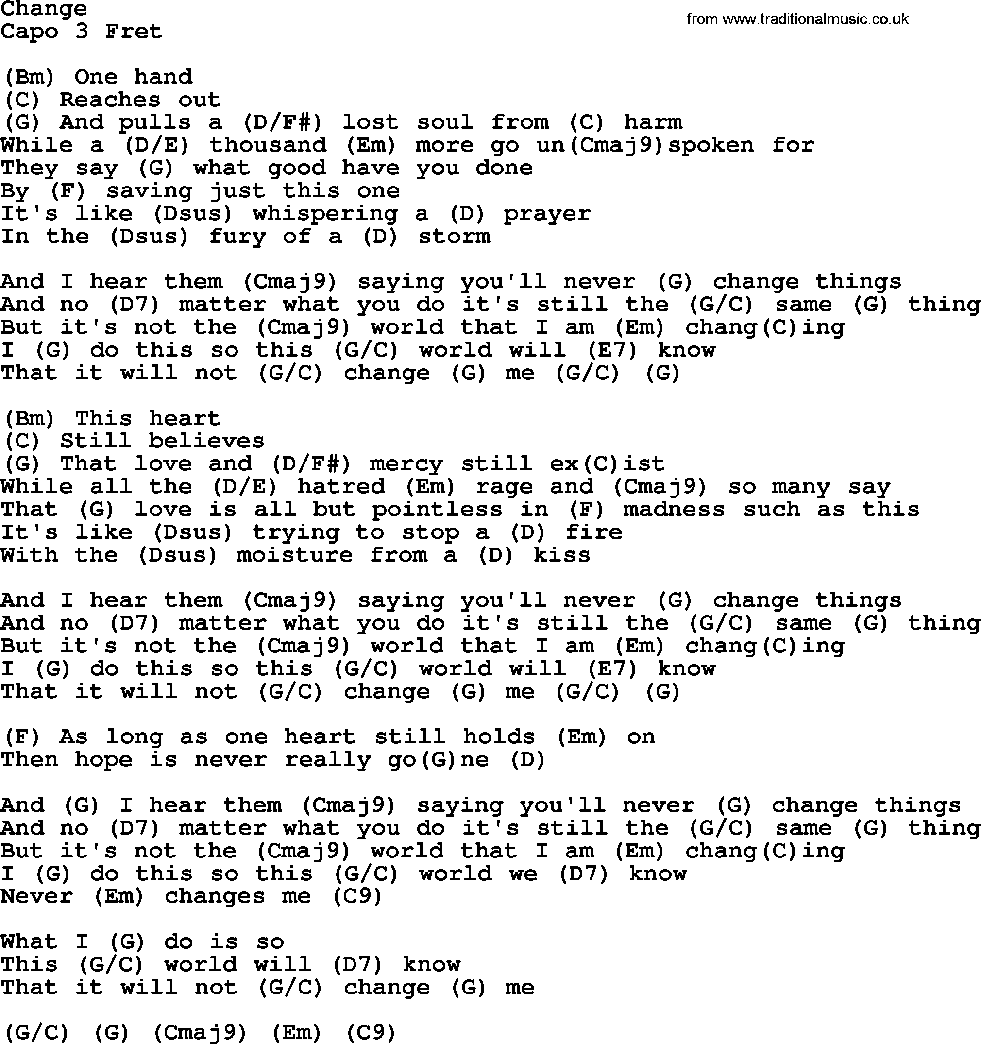 Garth Brooks song: Change, lyrics and chords