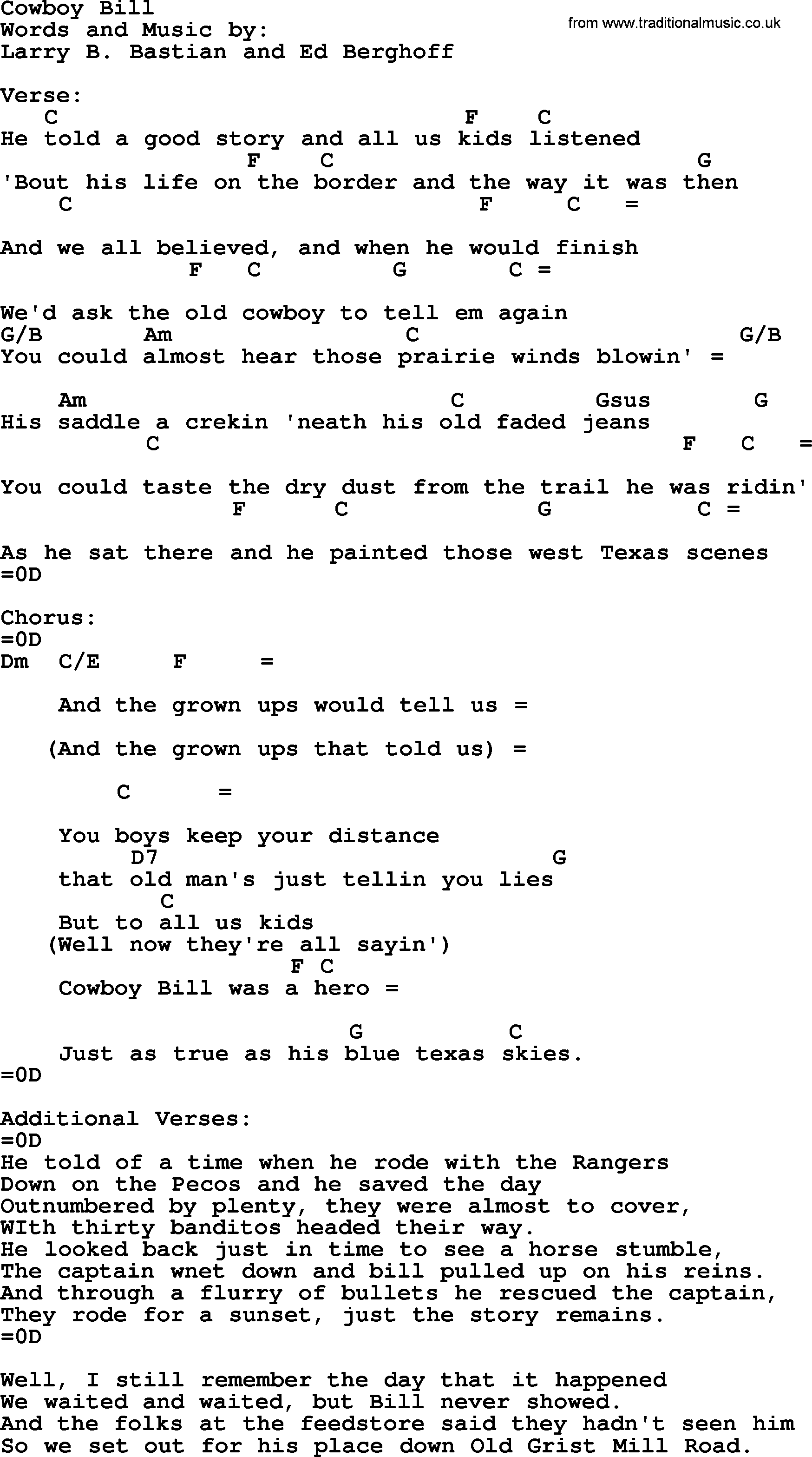 Garth Brooks song: Cowboy Bill, lyrics and chords