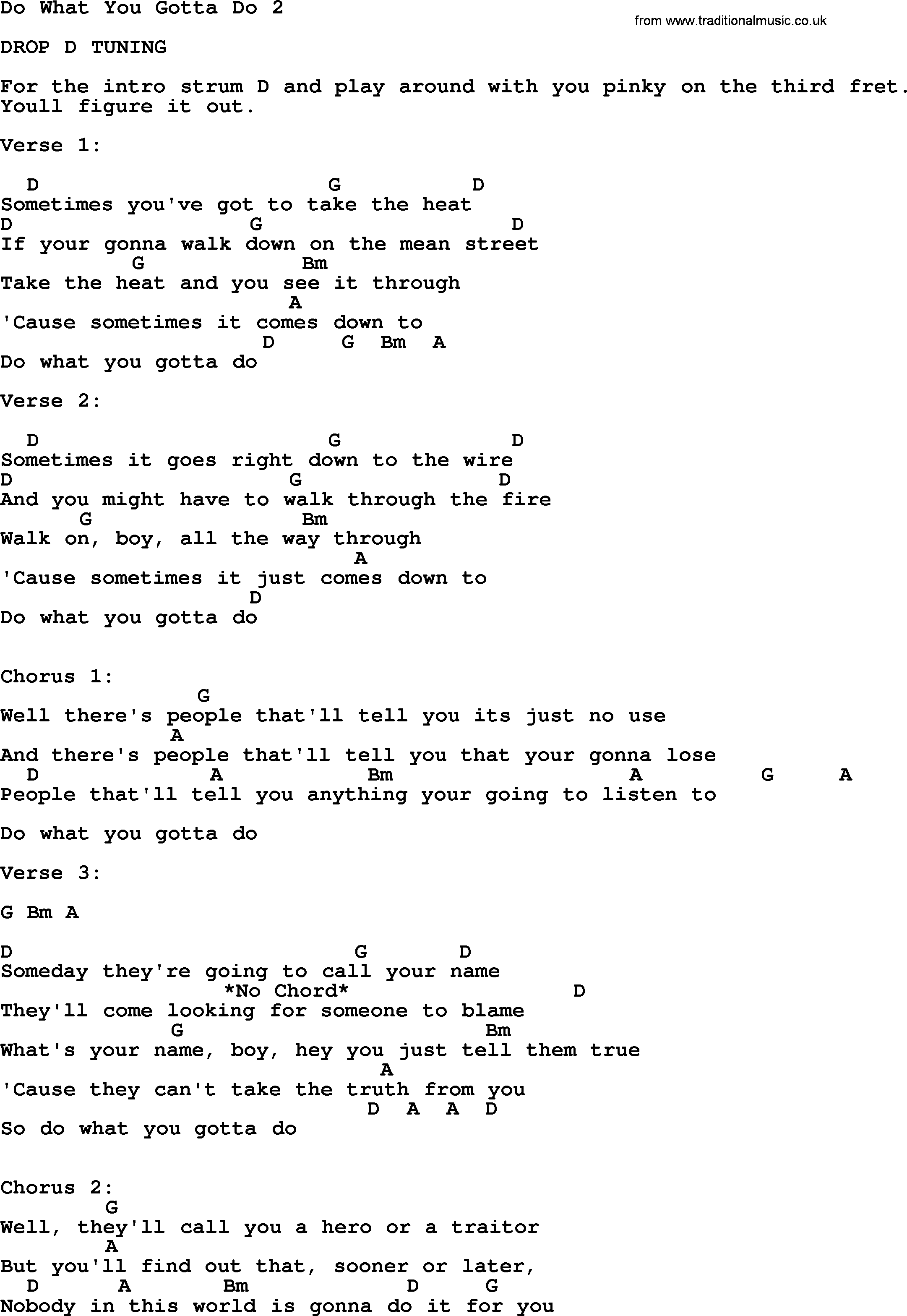 Garth Brooks song: Do What You Gotta Do 2, lyrics and chords