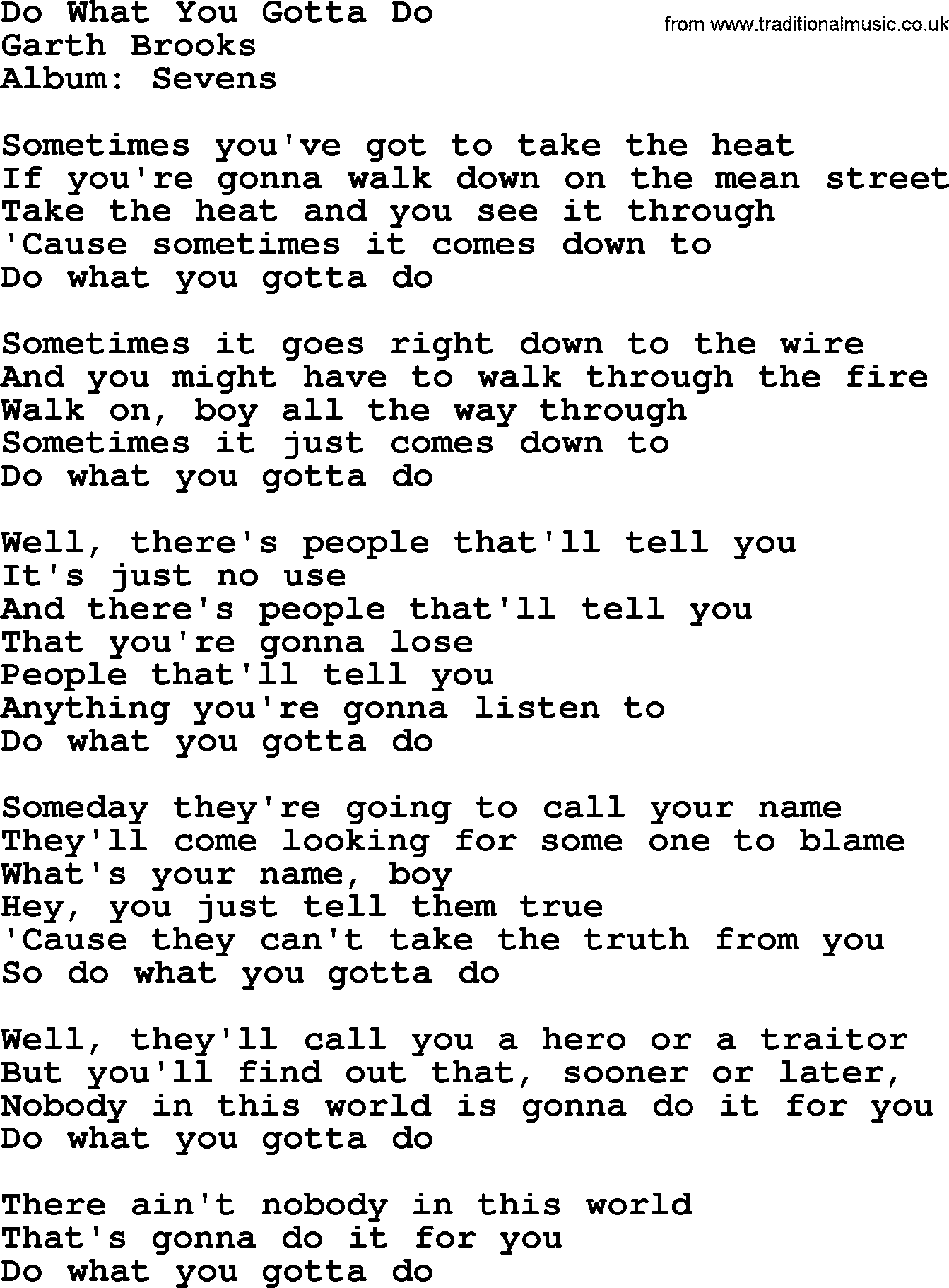 Garth Brooks song: Do What You Gotta Do, lyrics