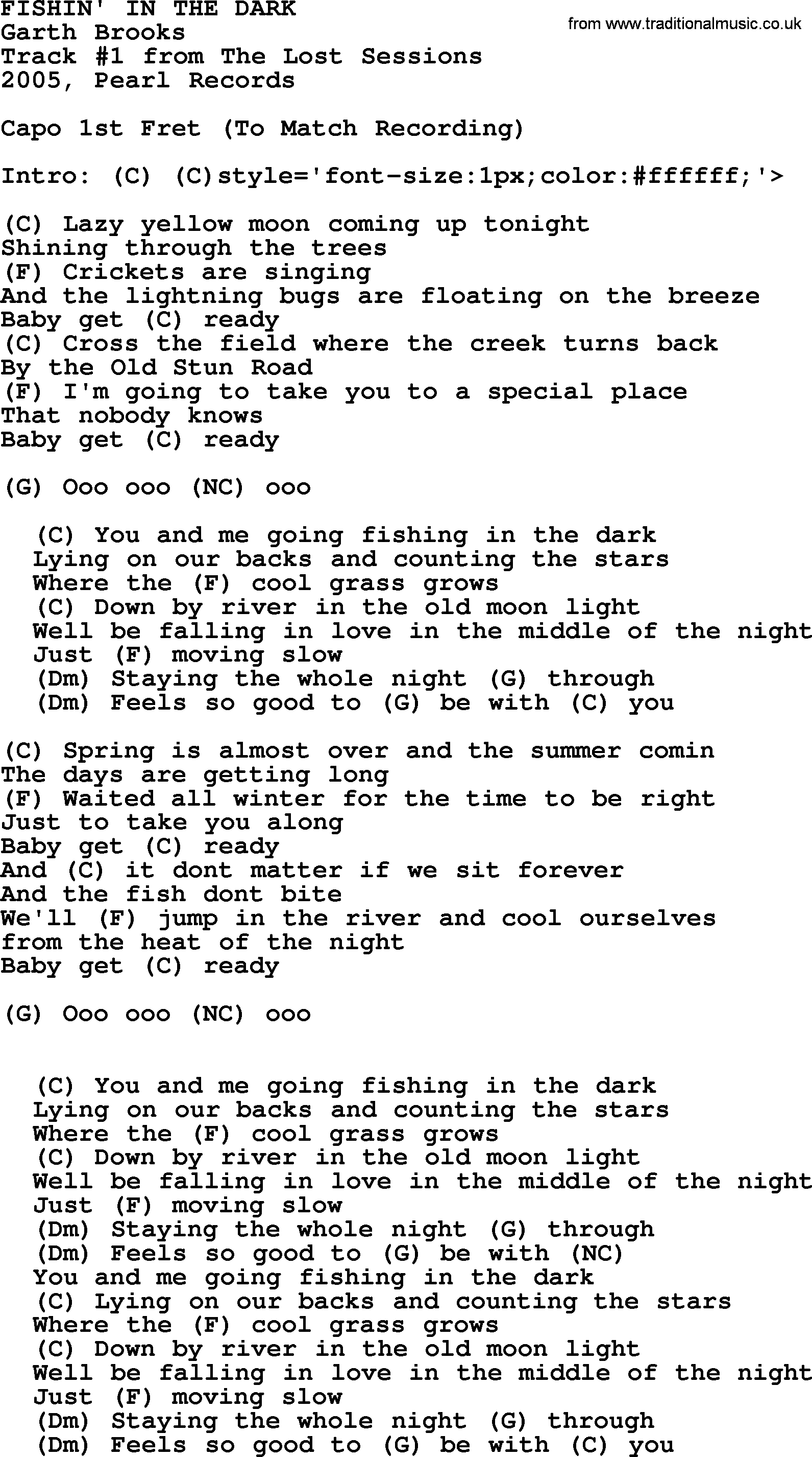 Garth Brooks song: Fishin' In The Dark, lyrics and chords