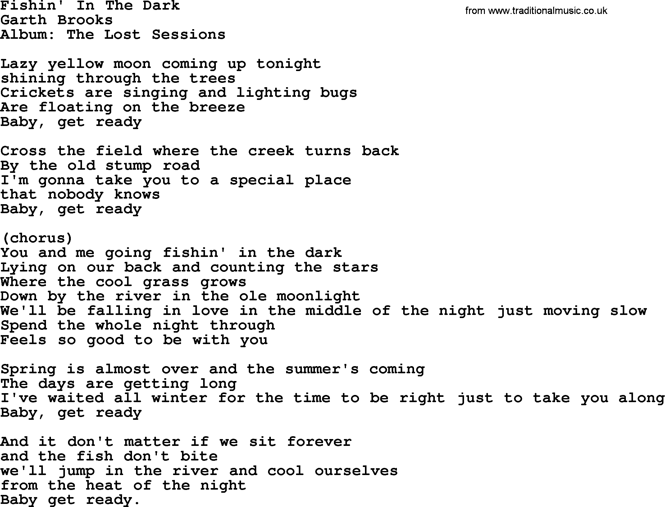 Garth Brooks song: Fishin' In The Dark, lyrics