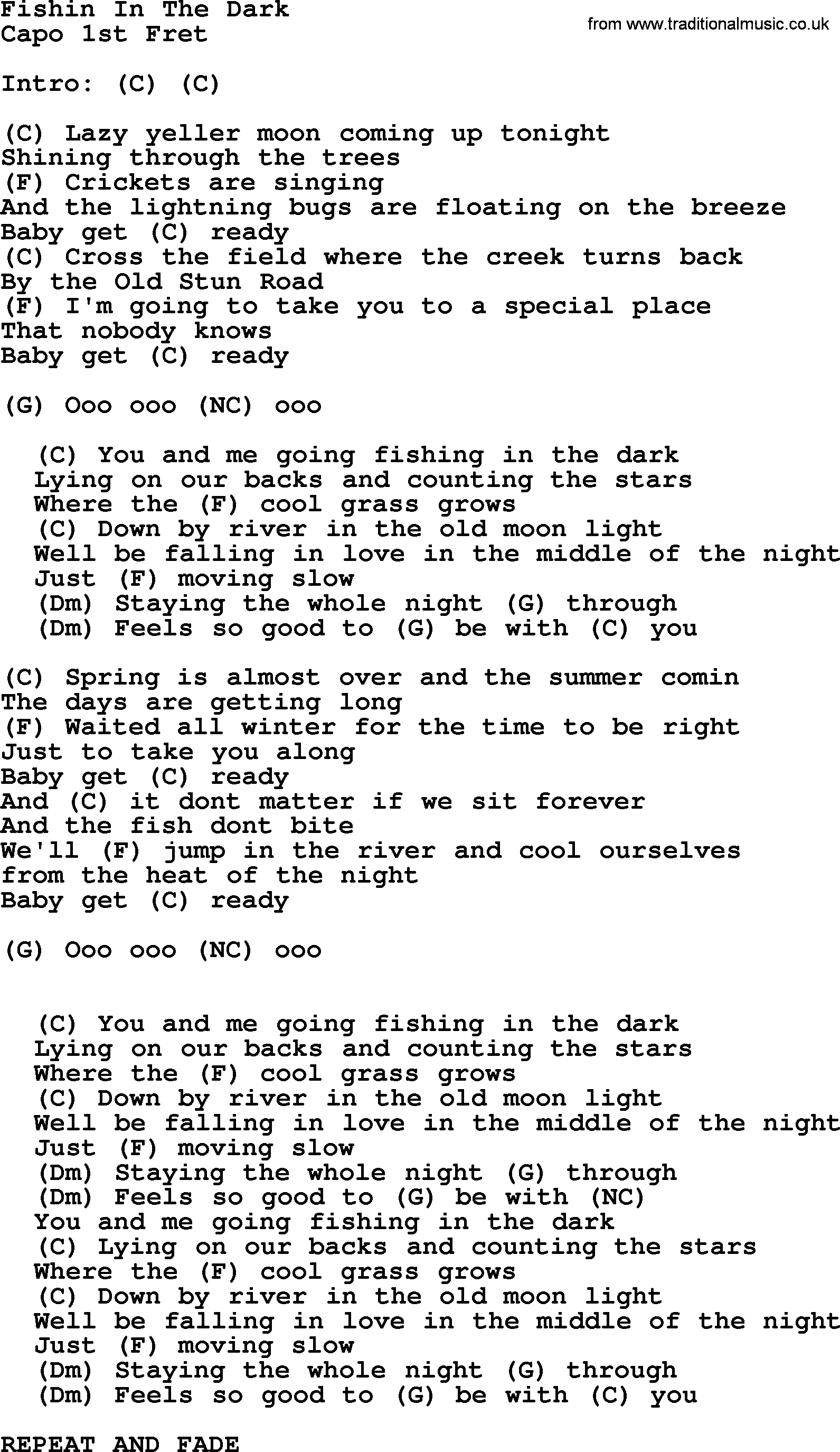 Garth Brooks song: Fishin In The Dark, lyrics and chords