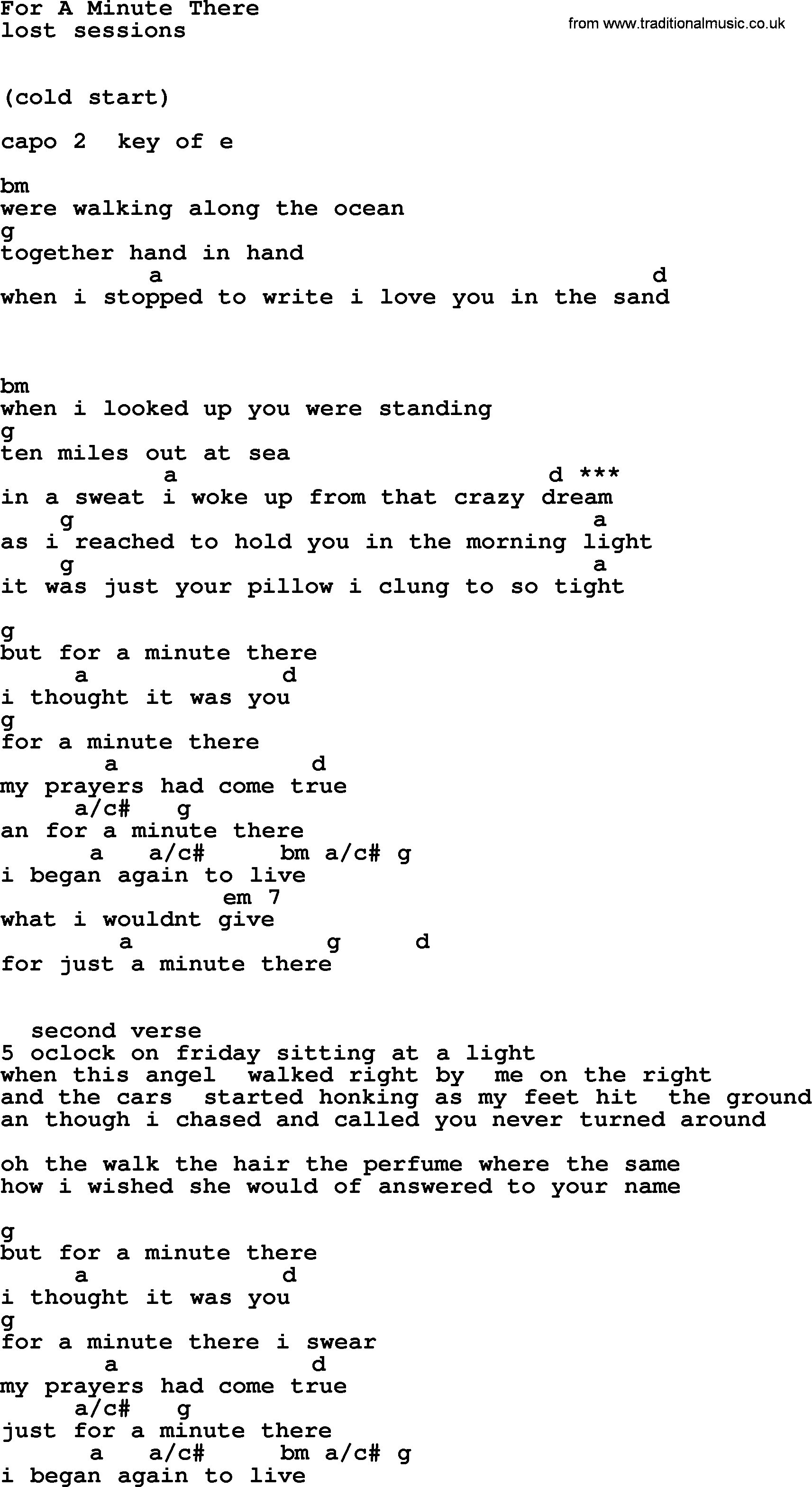 Garth Brooks song: For A Minute There, lyrics and chords