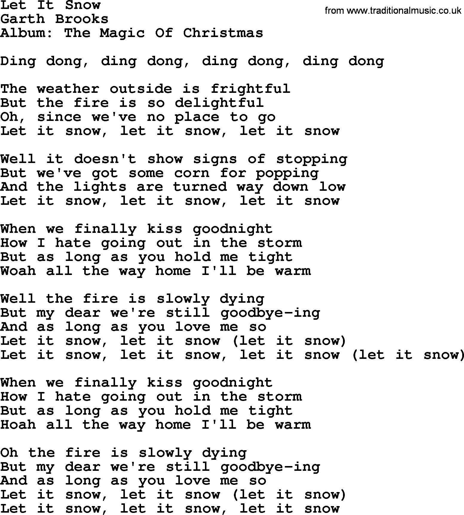 Garth Brooks song: Let It Snow, lyrics