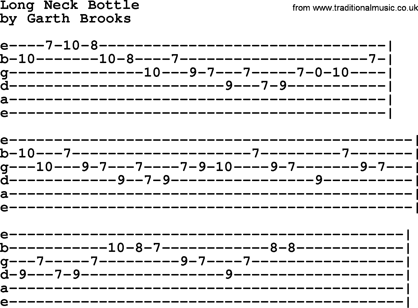 Garth Brooks song: Long Neck Bottle, lyrics and chords