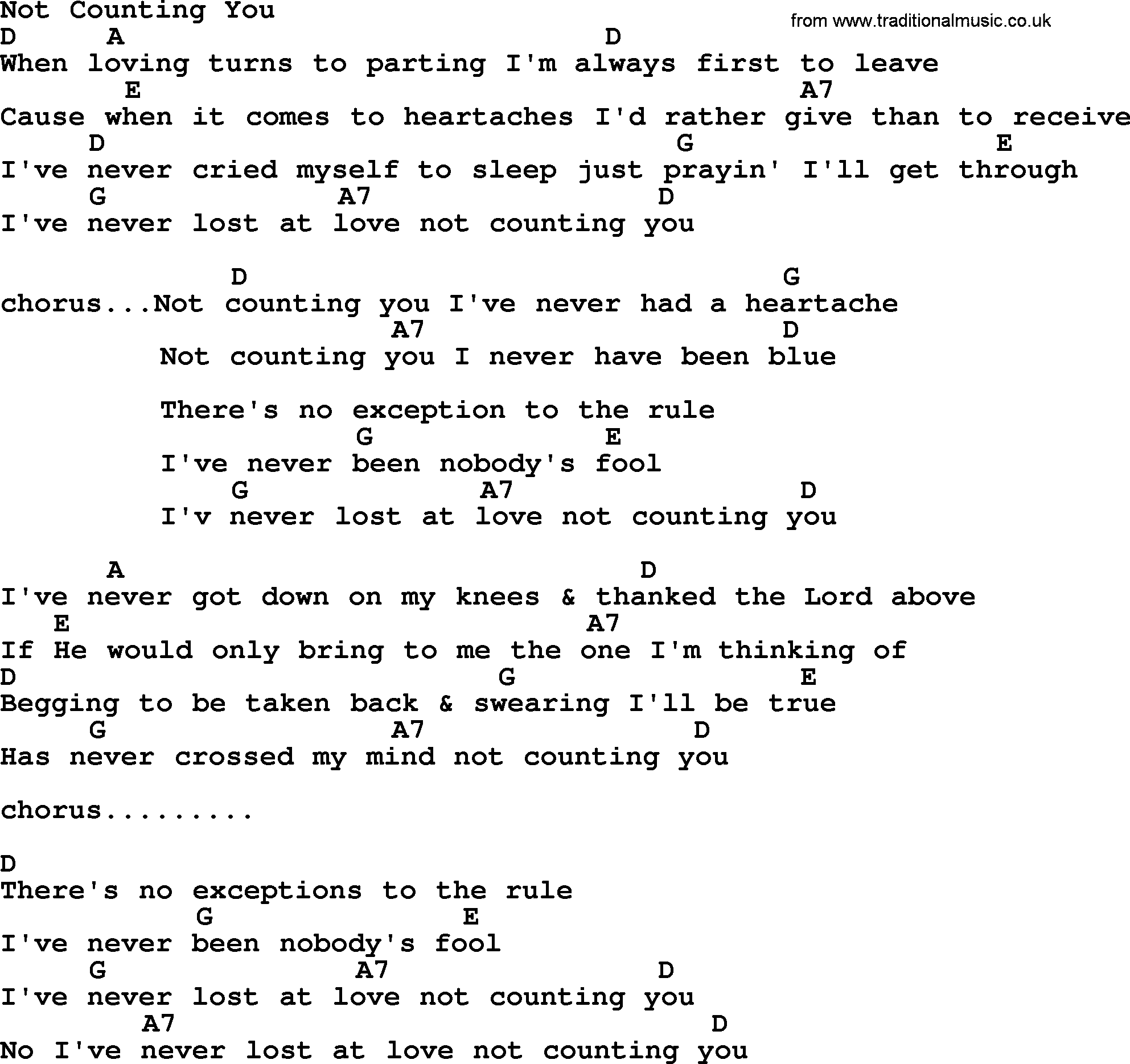 Garth Brooks song: Not Counting You, lyrics and chords