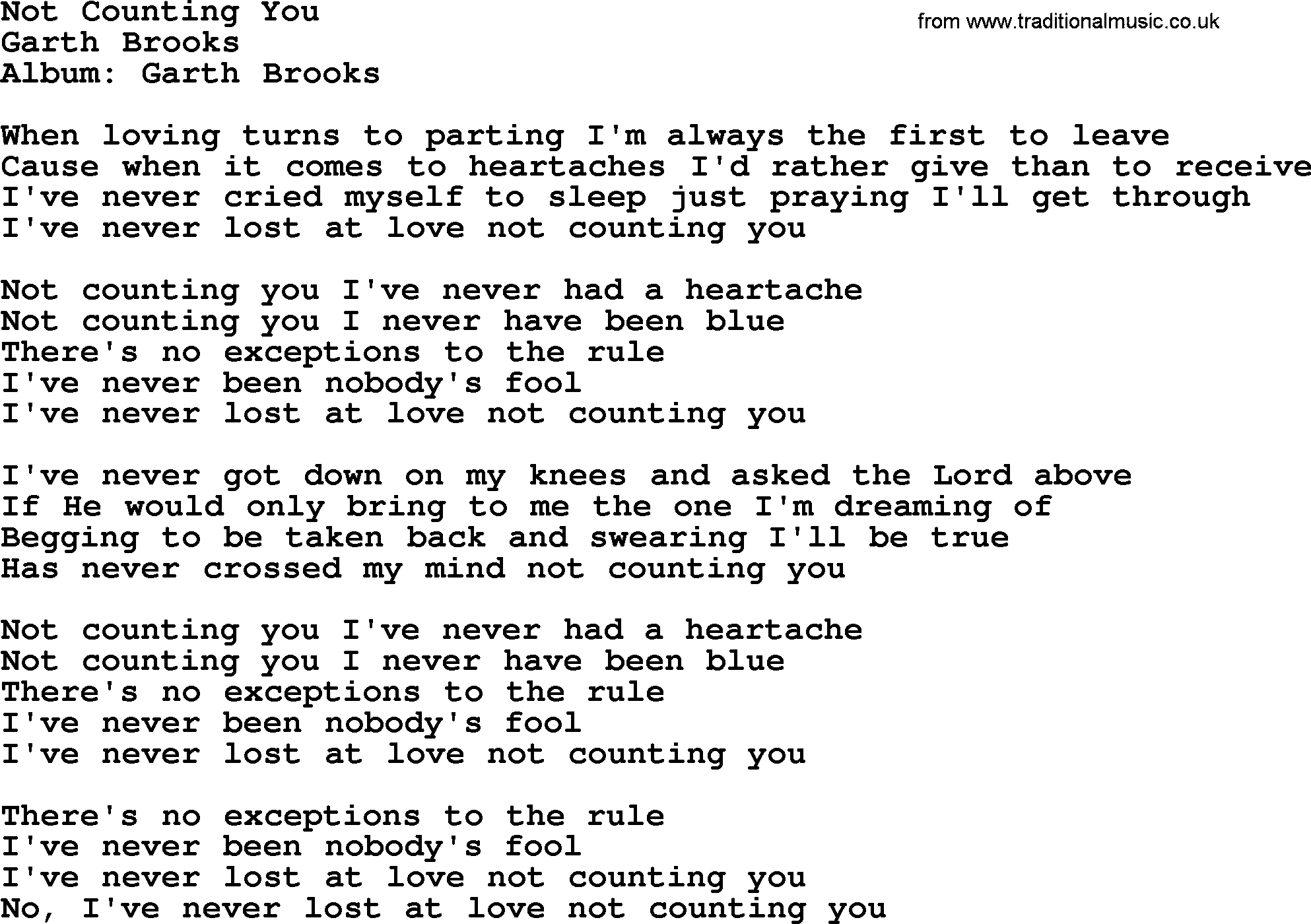 Garth Brooks song: Not Counting You, lyrics