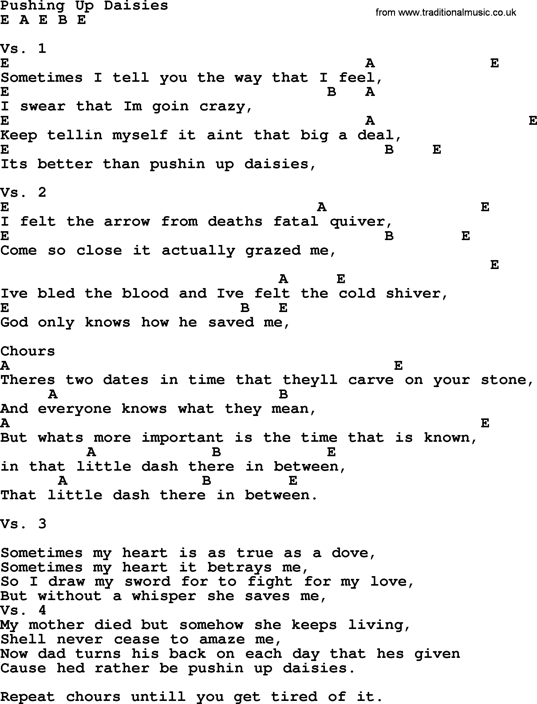 Garth Brooks song: Pushing Up Daisies, lyrics and chords