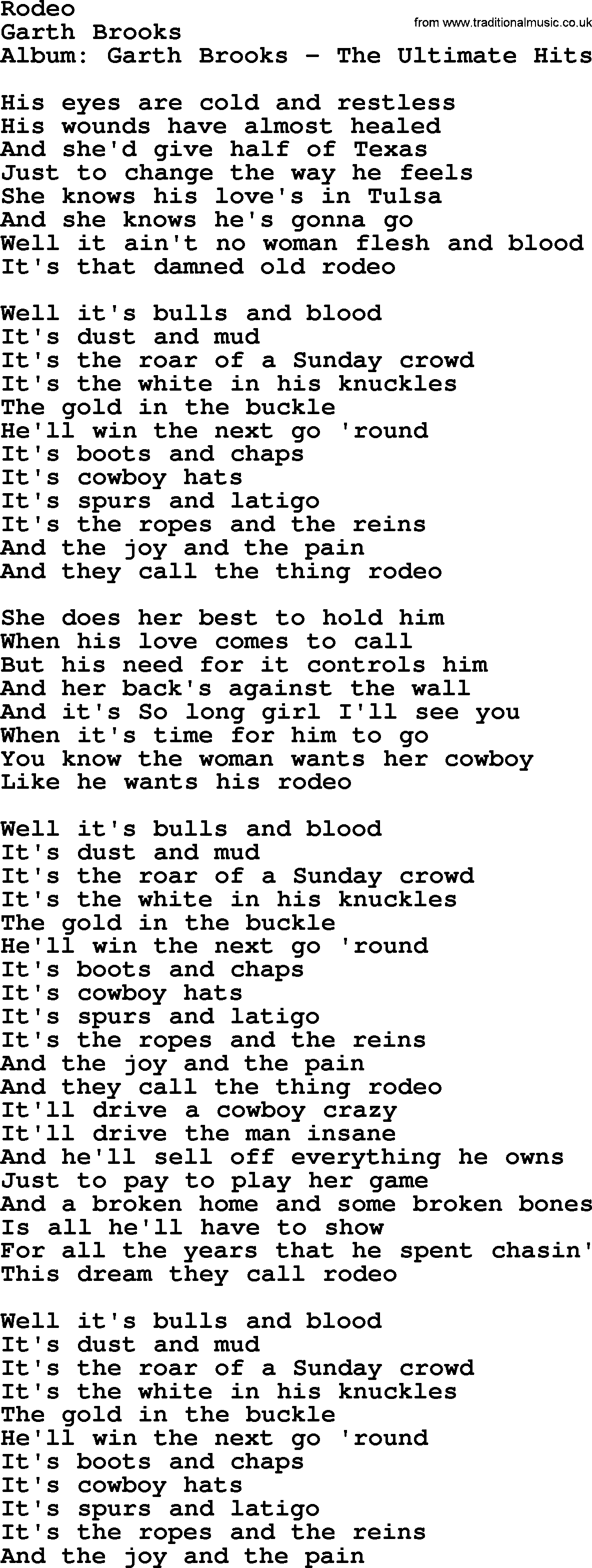 Garth Brooks song: Rodeo, lyrics