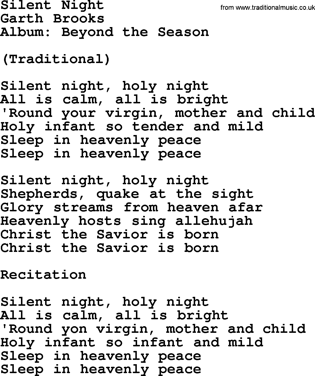 Silent Night, by Garth Brooks - lyrics