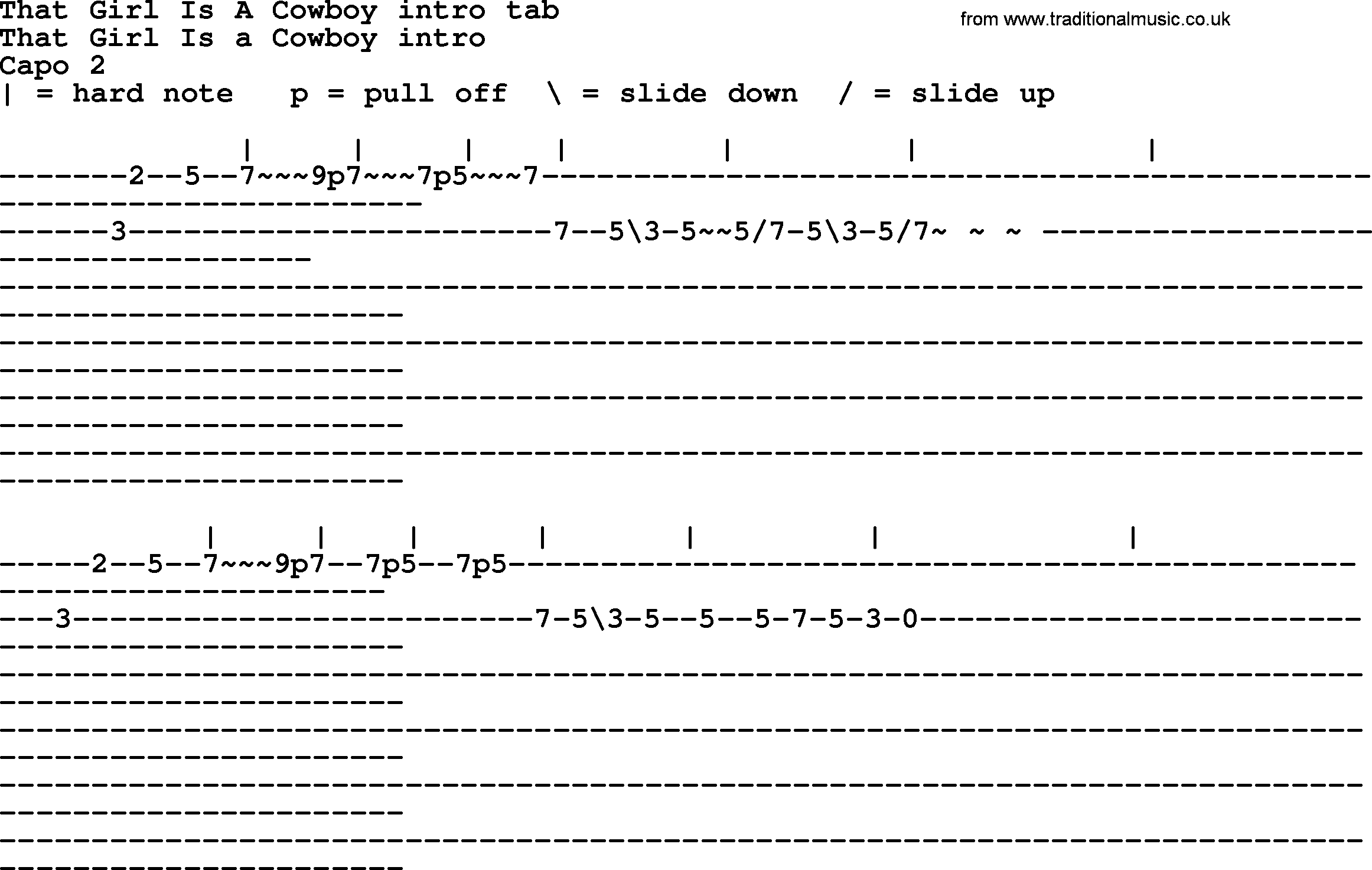 Garth Brooks song: That Girl Is A Cowboy Intro Tab, lyrics and chords