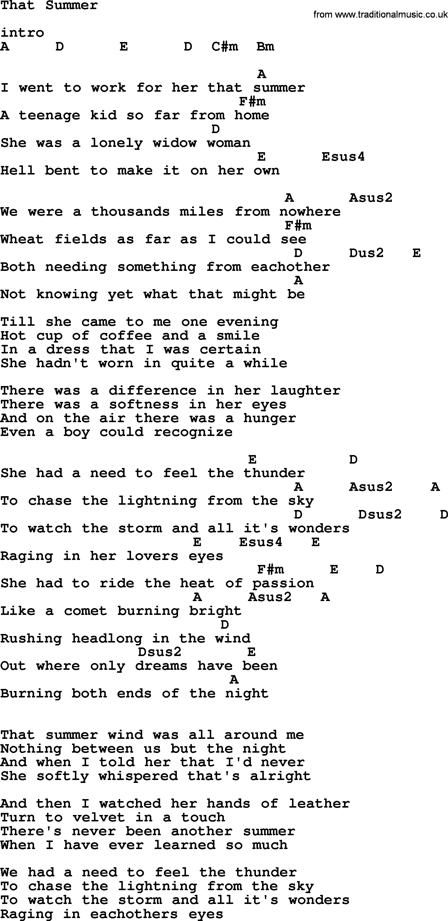 Garth Brooks song: That Summer, lyrics and chords