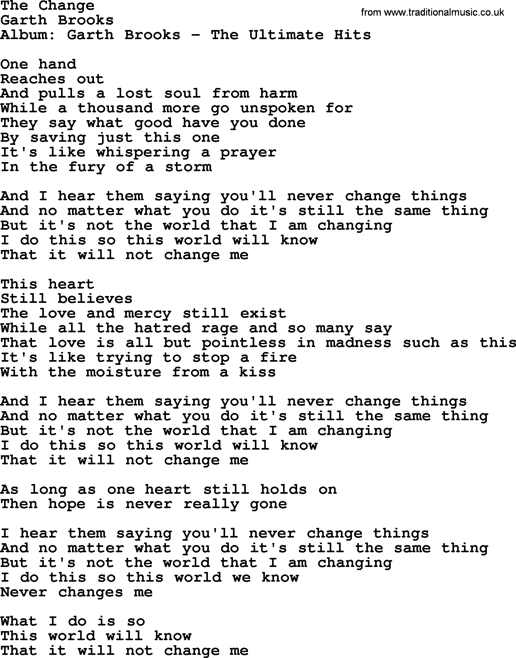 Garth Brooks song: The Change, lyrics