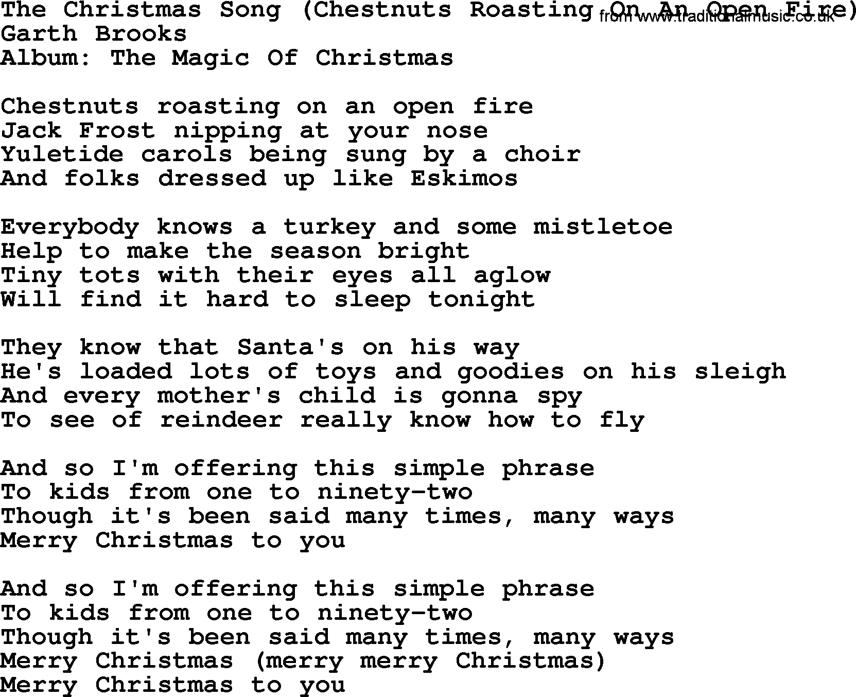The Christmas Song, by Garth Brooks - lyrics