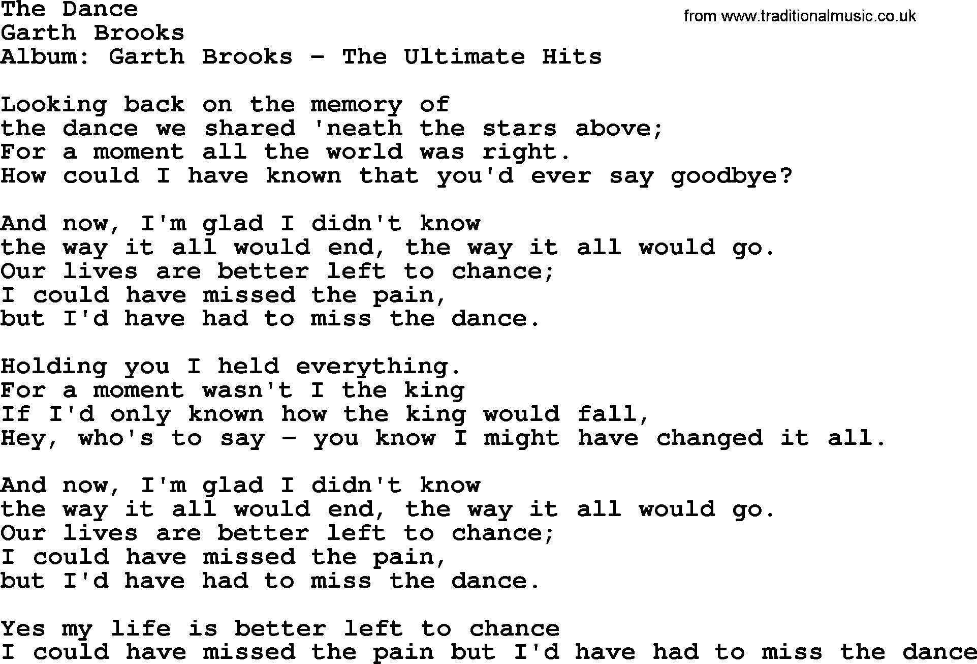 Garth Brooks song: The Dance, lyrics