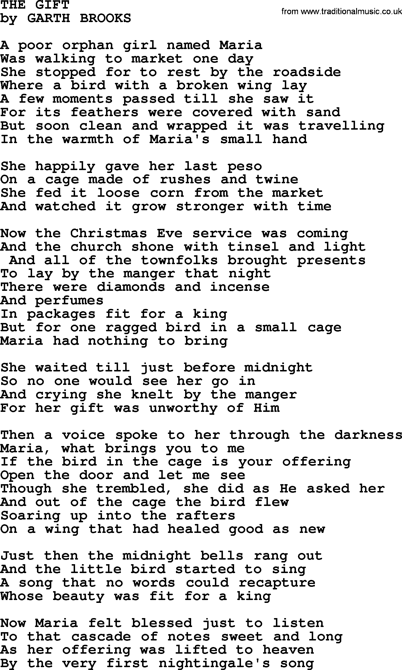 The Gift, by Garth Brooks lyrics