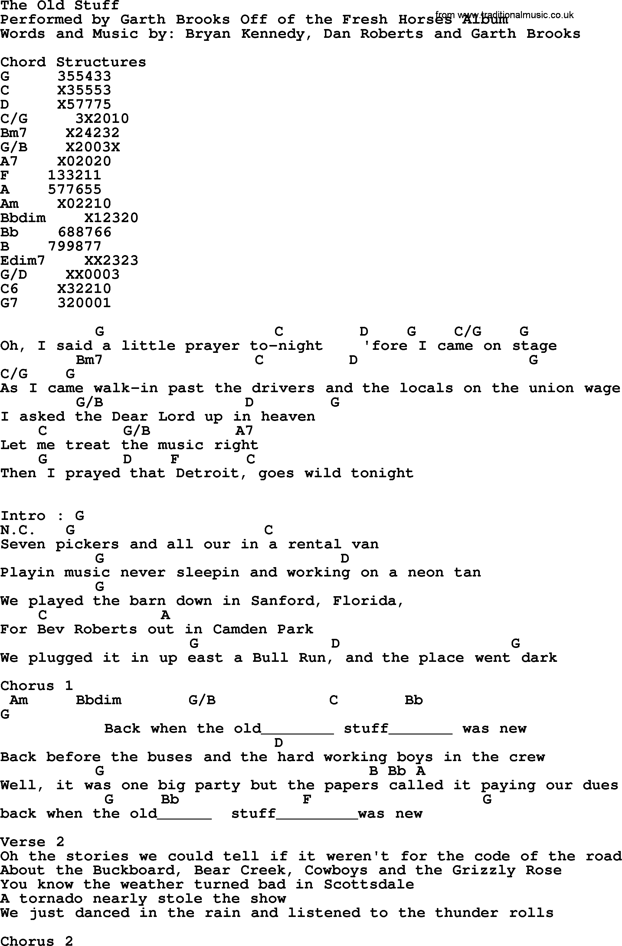 Garth Brooks song: The Old Stuff, lyrics and chords