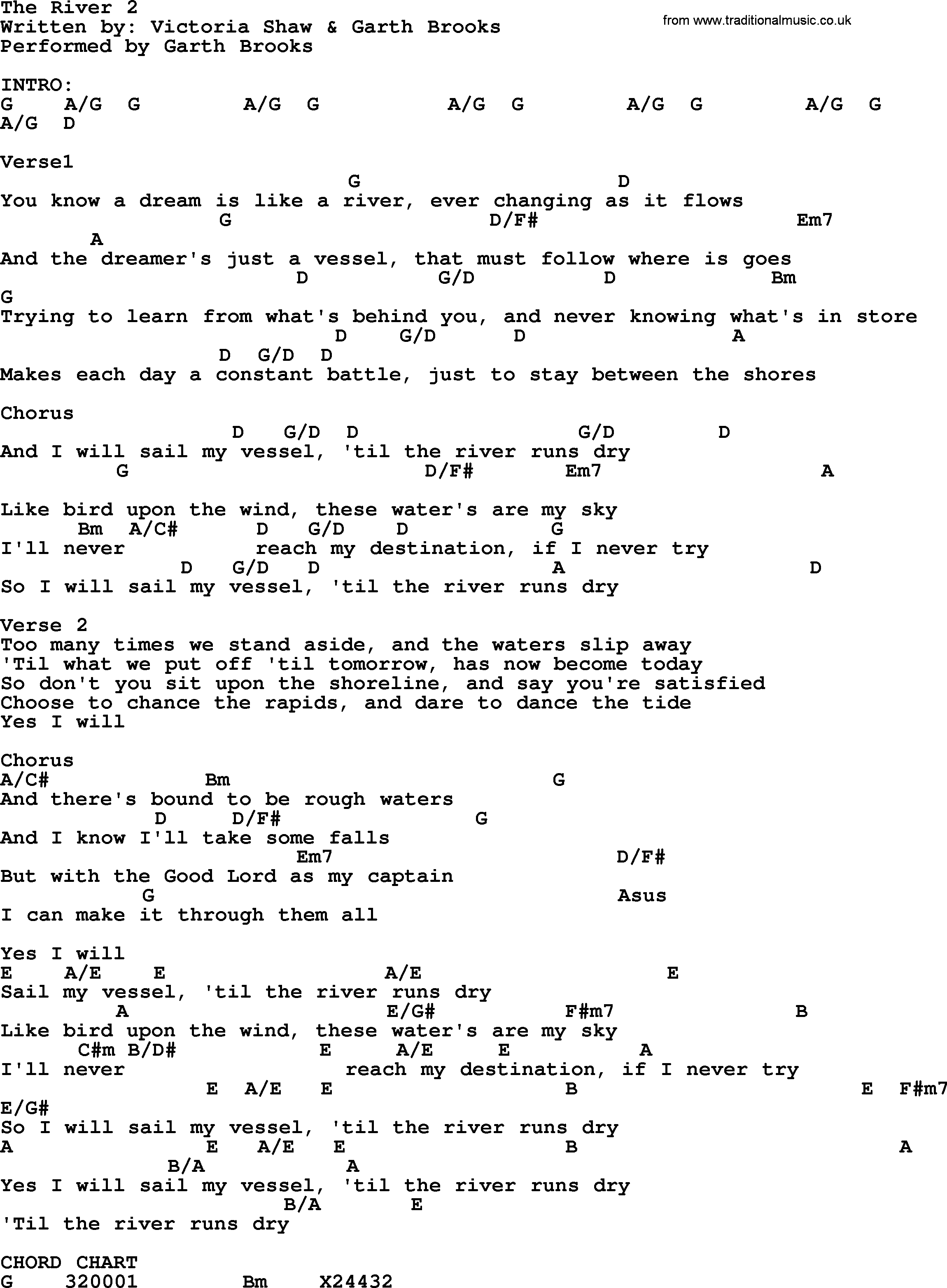 Garth Brooks song: The River 2, lyrics and chords