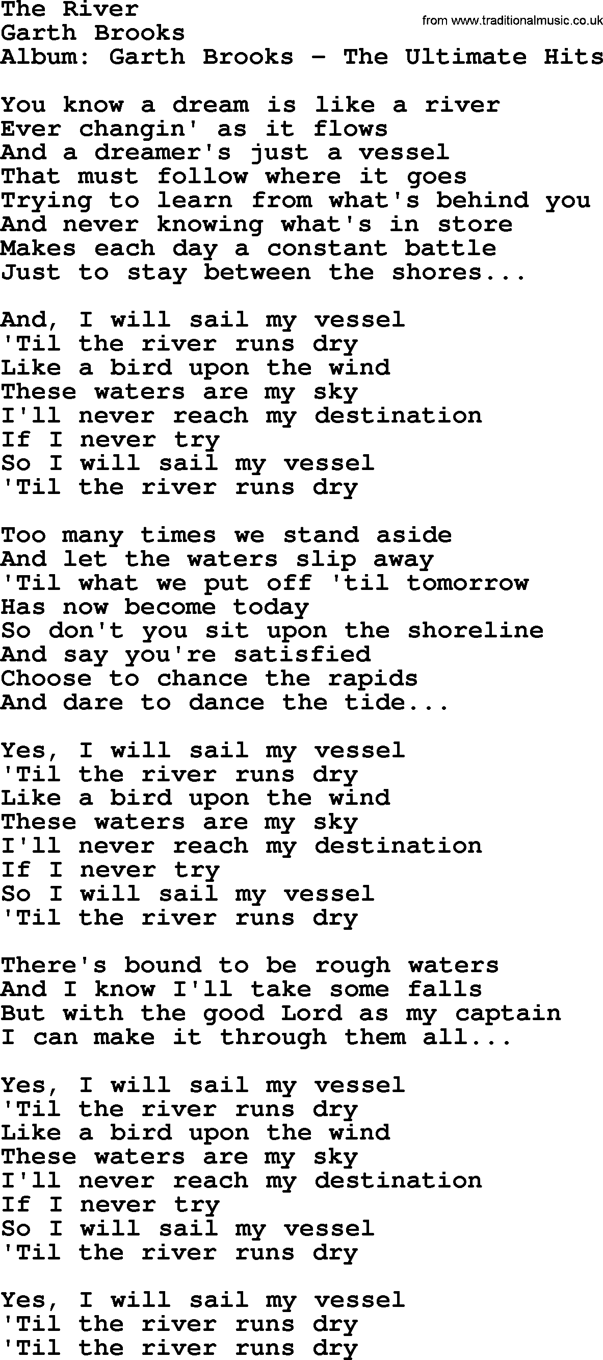 Garth Brooks song: The River, lyrics