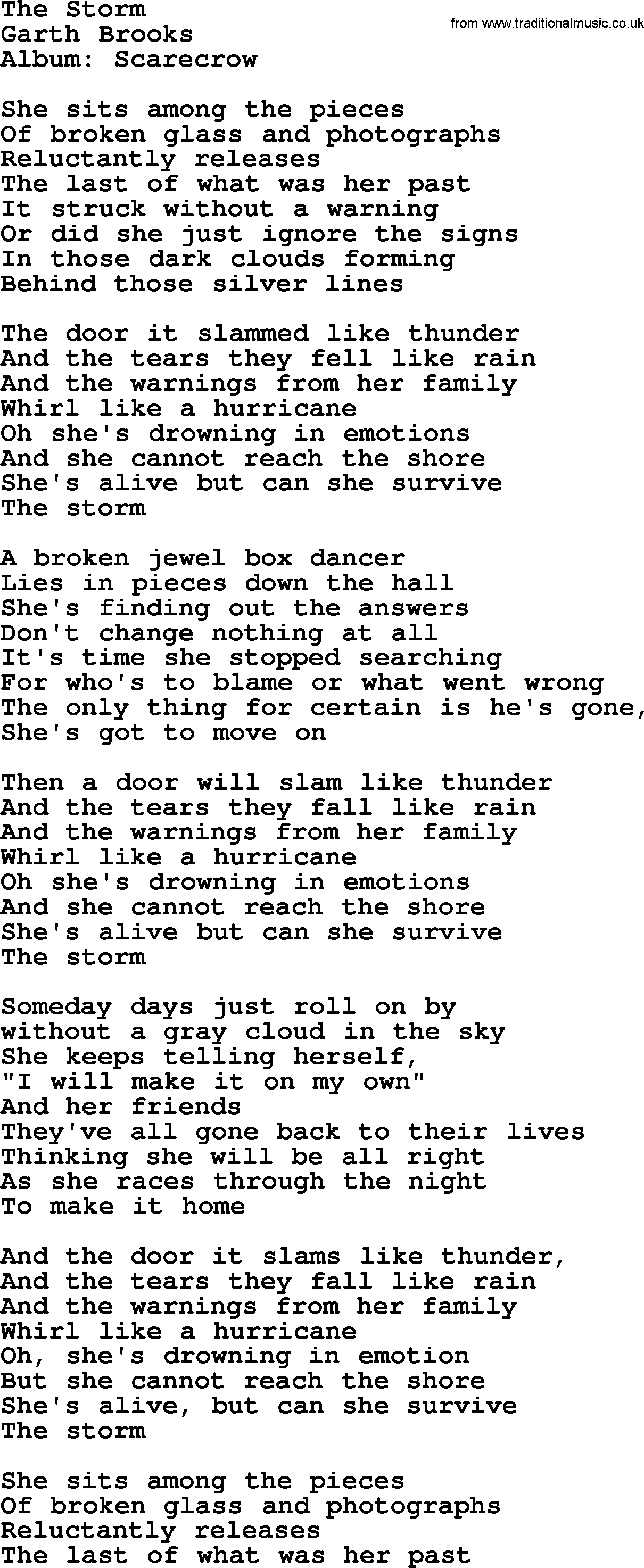 Garth Brooks song: The Storm, lyrics