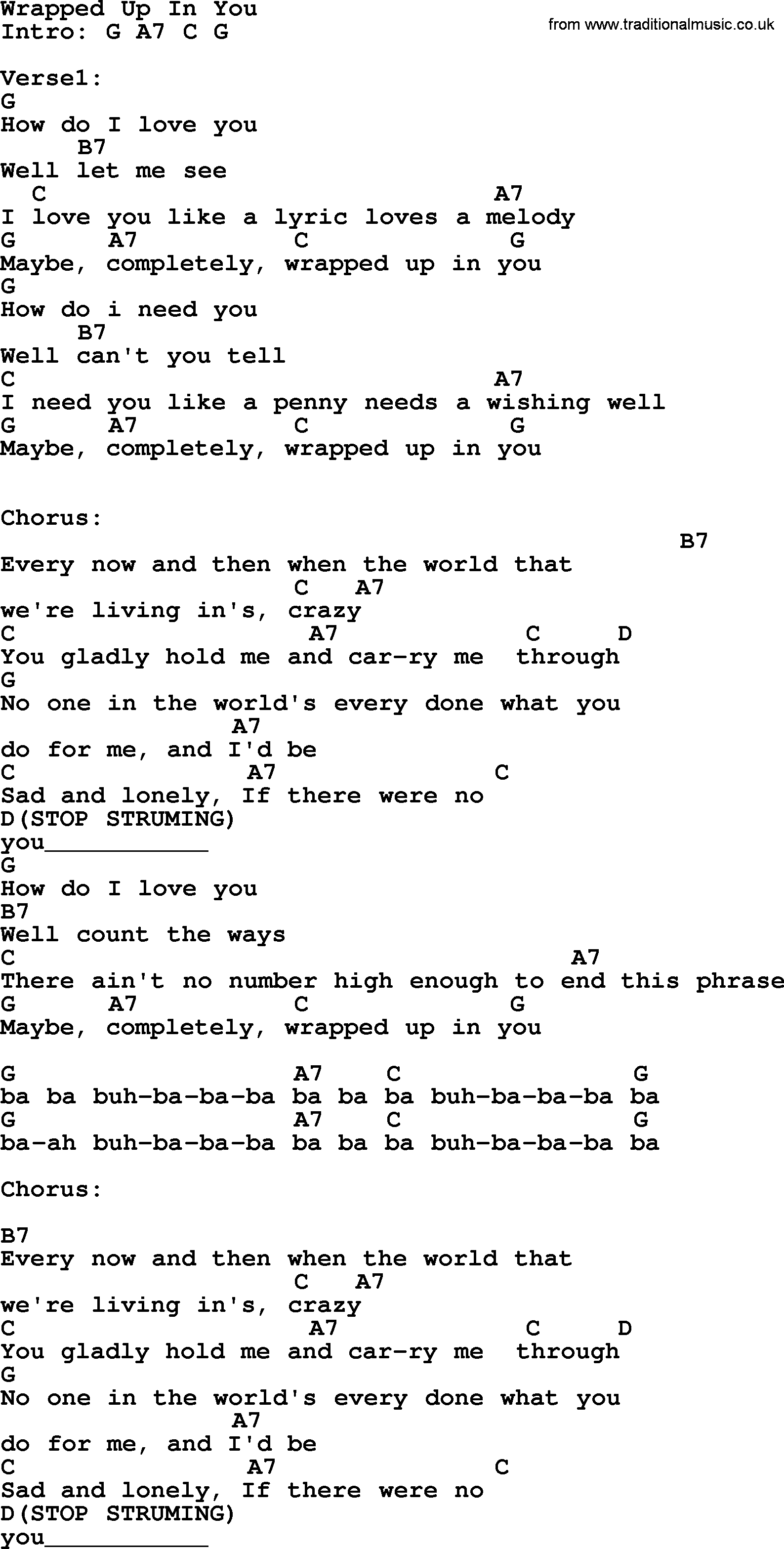 Garth Brooks song: Wrapped Up In You, lyrics and chords