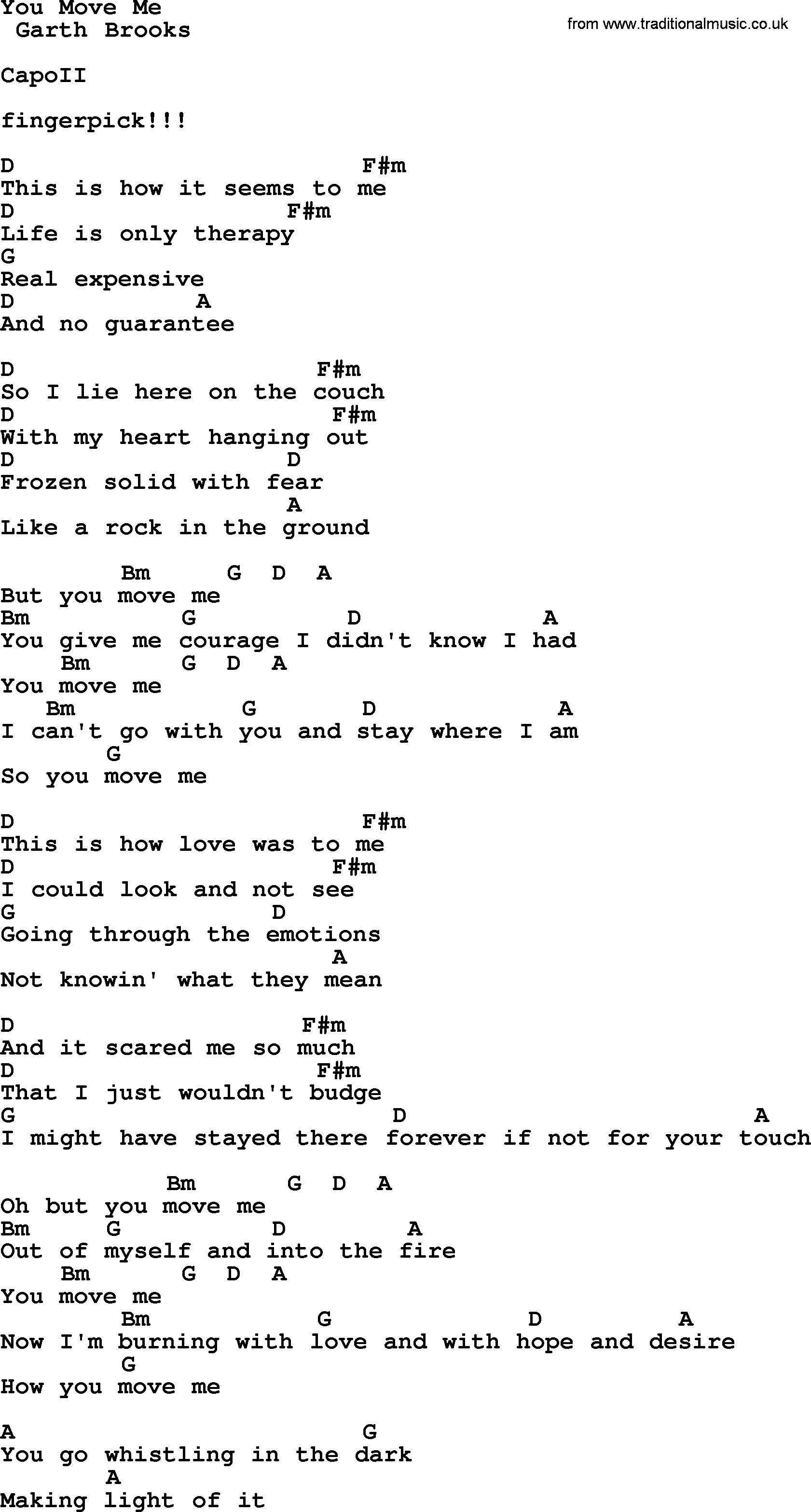 Garth Brooks song: You Move Me, lyrics and chords