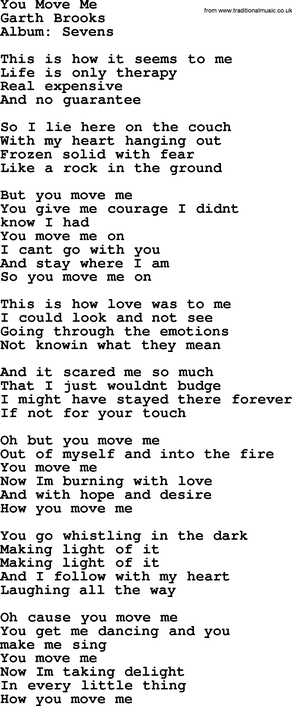 Garth Brooks song: You Move Me, lyrics