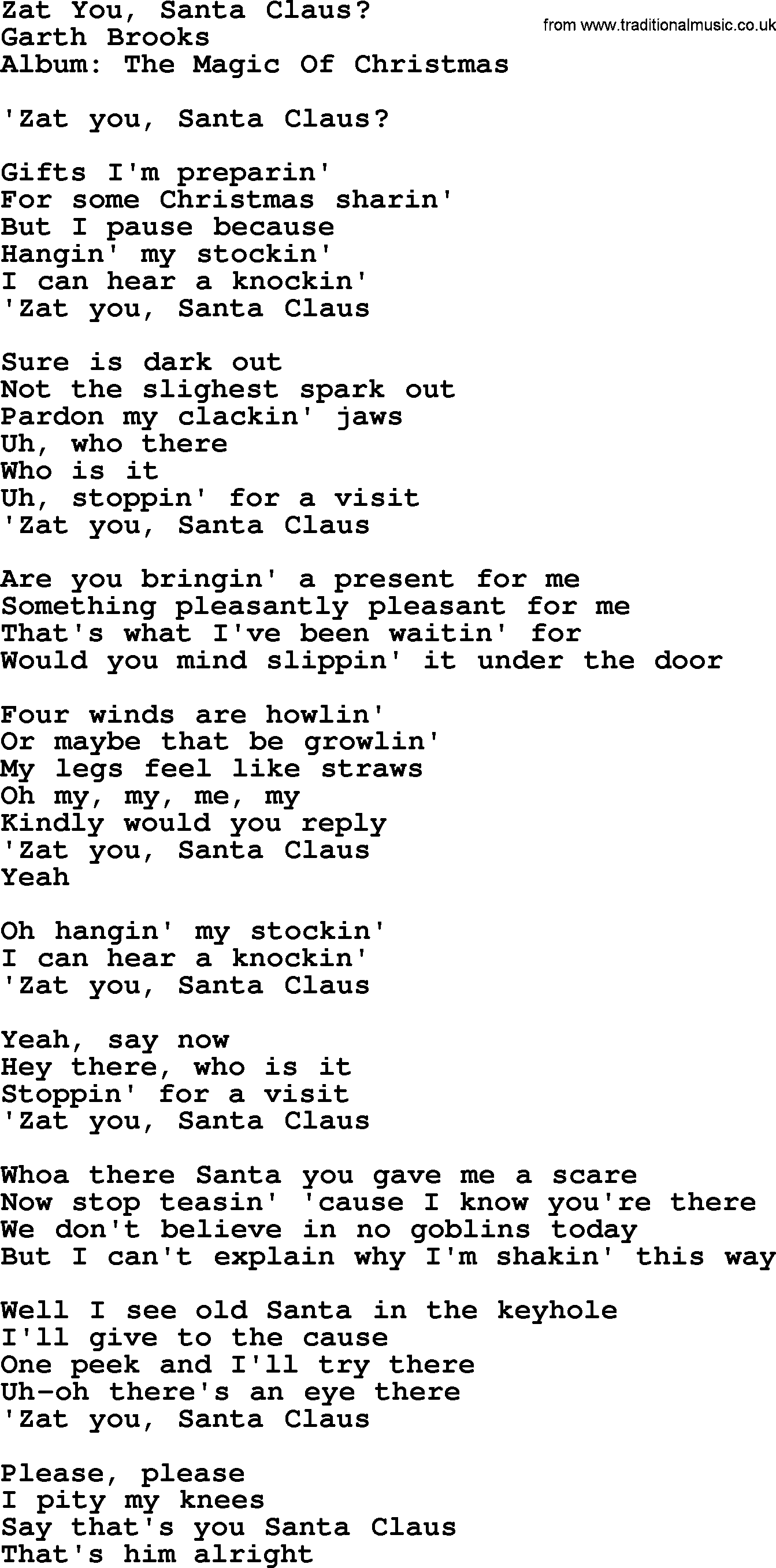 Garth Brooks song: Zat You, Santa Claus, lyrics