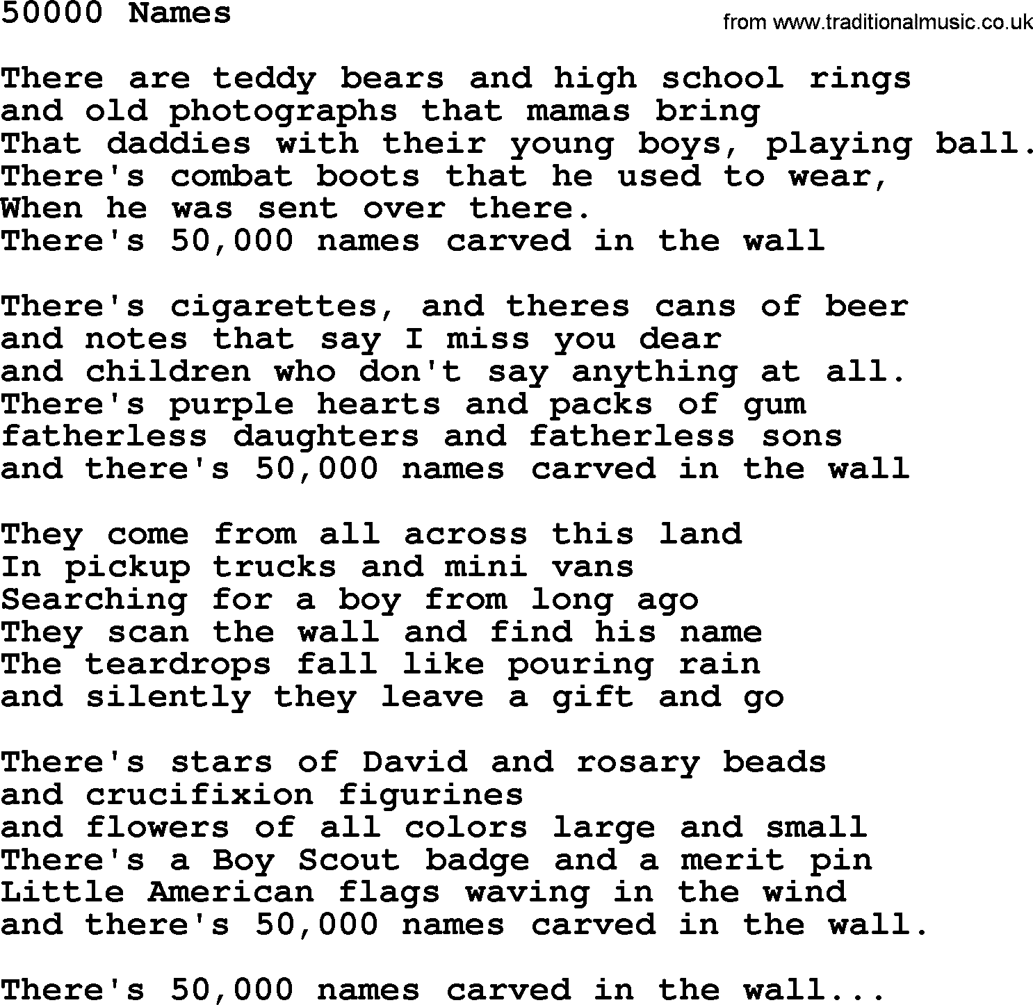George Jones song: 50000 Names, lyrics