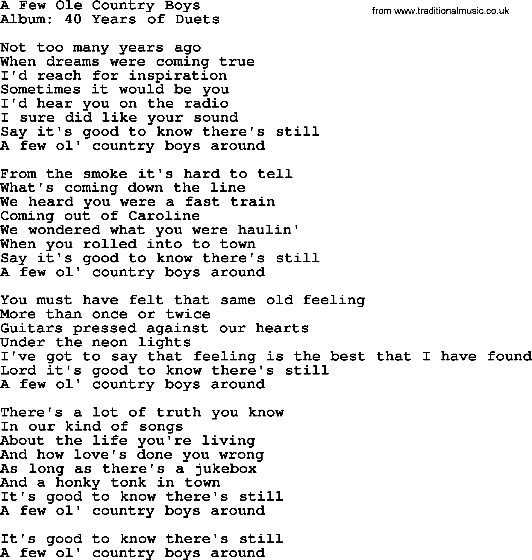 George Jones song: A Few Ole Country Boys, lyrics