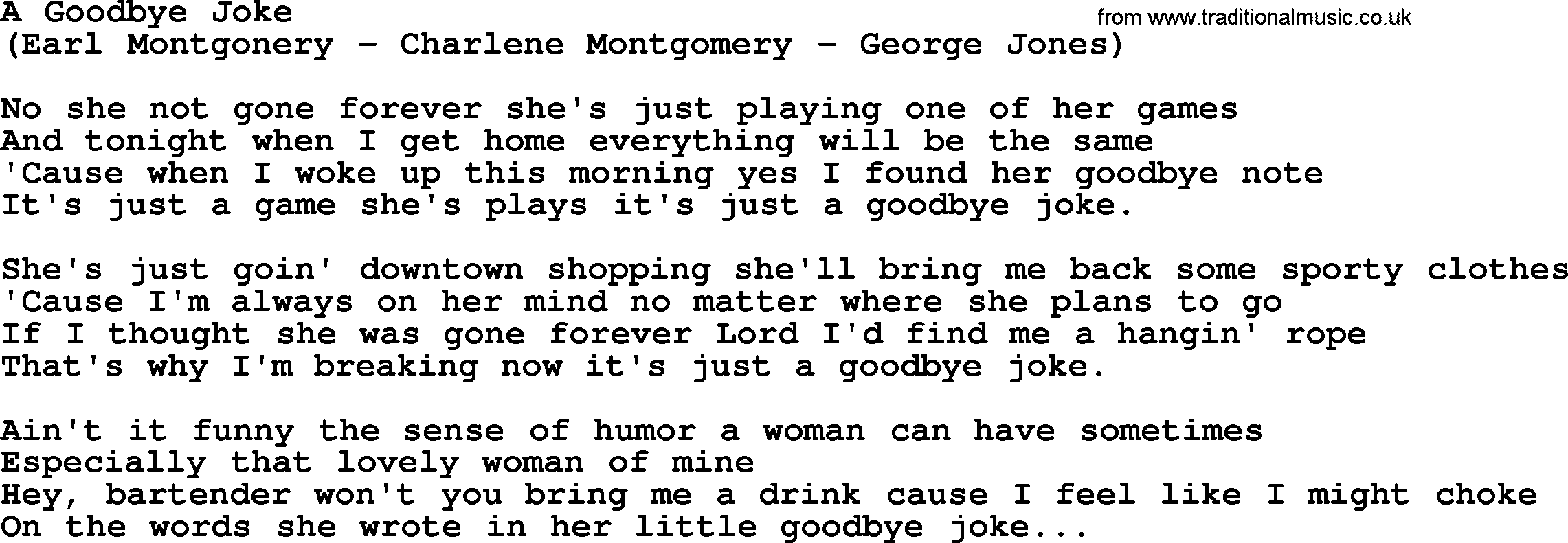 George Jones song: A Goodbye Joke, lyrics