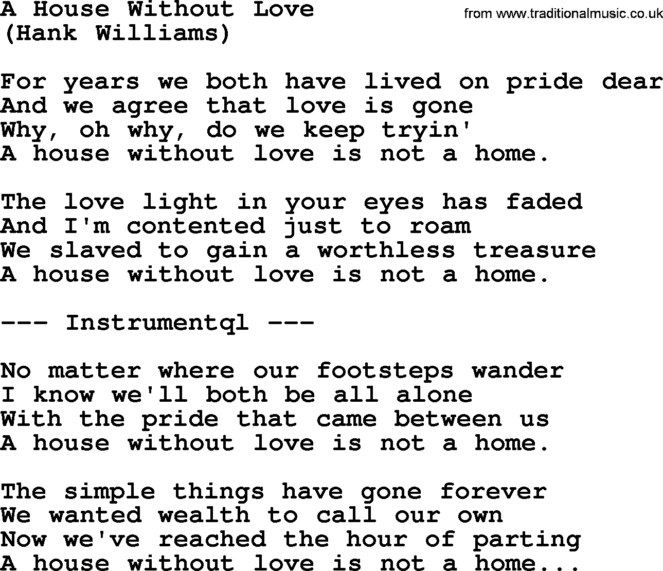 George Jones song: A House Without Love, lyrics