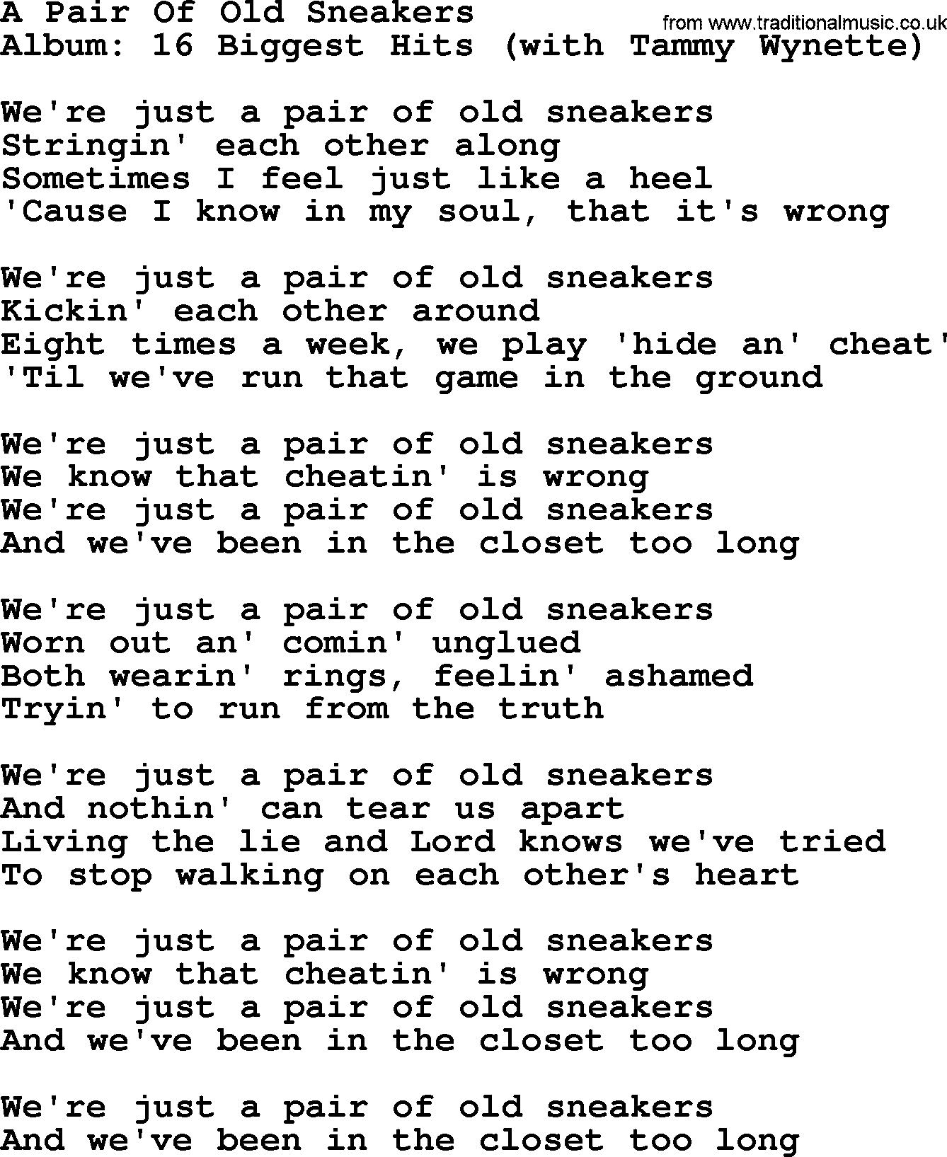 George Jones song: A Pair Of Old Sneakers, lyrics