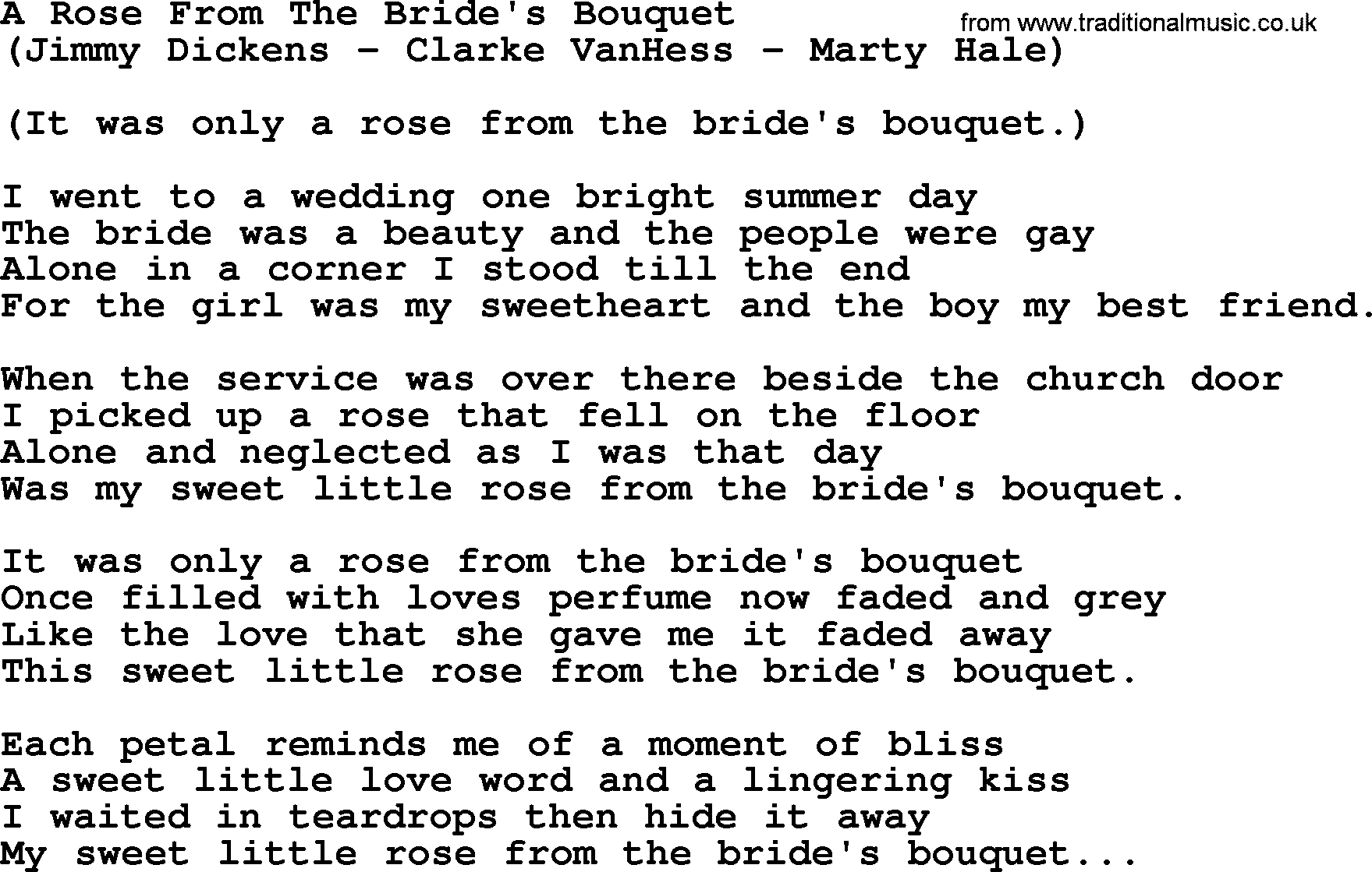George Jones song: A Rose From The Bride's Bouquet, lyrics