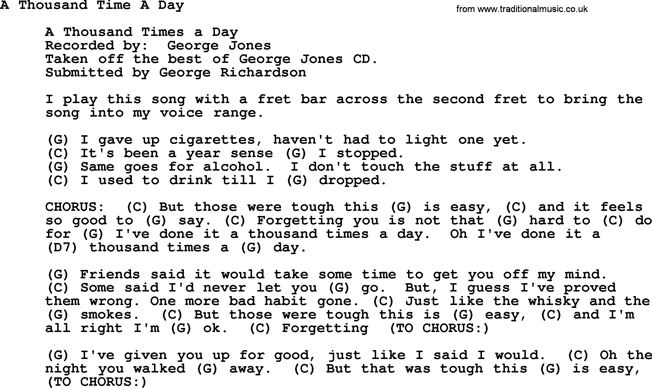 George Jones song: A Thousand Time A Day, lyrics and chords
