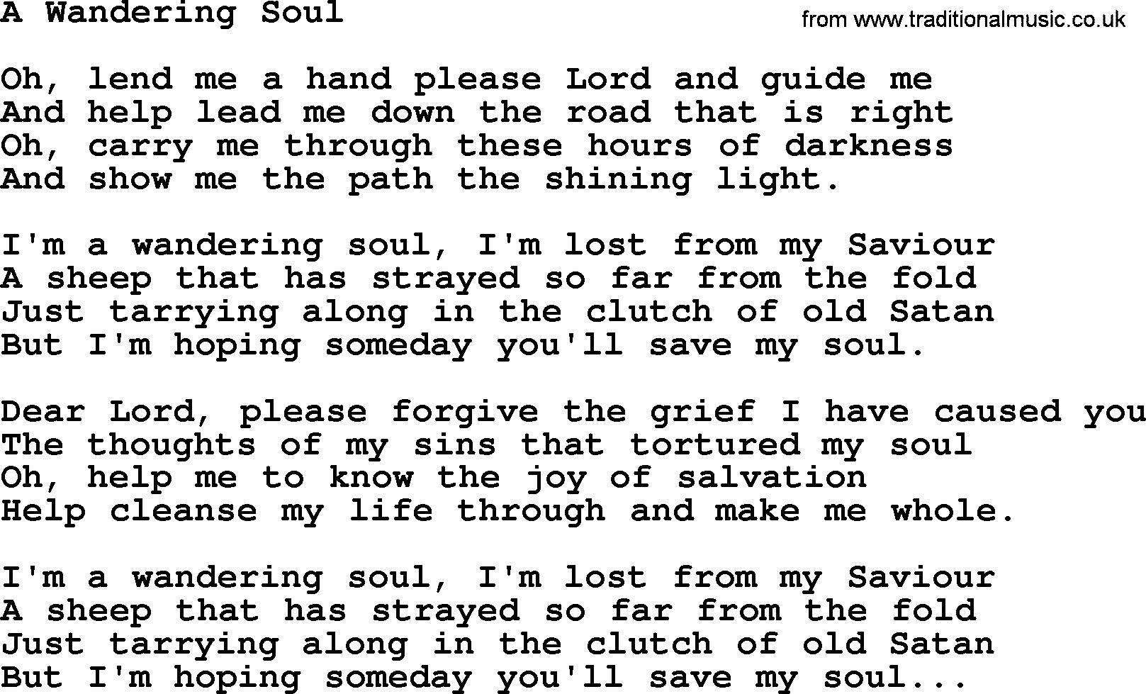 George Jones song: A Wandering Soul, lyrics