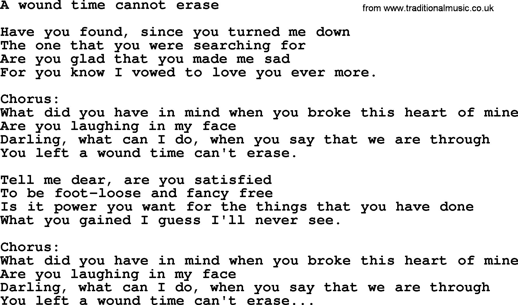 George Jones song: A Wound Time Cannot Erase, lyrics