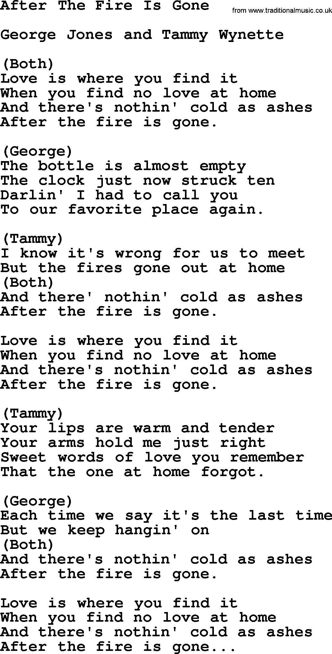 George Jones song: After The Fire Is Gone, lyrics