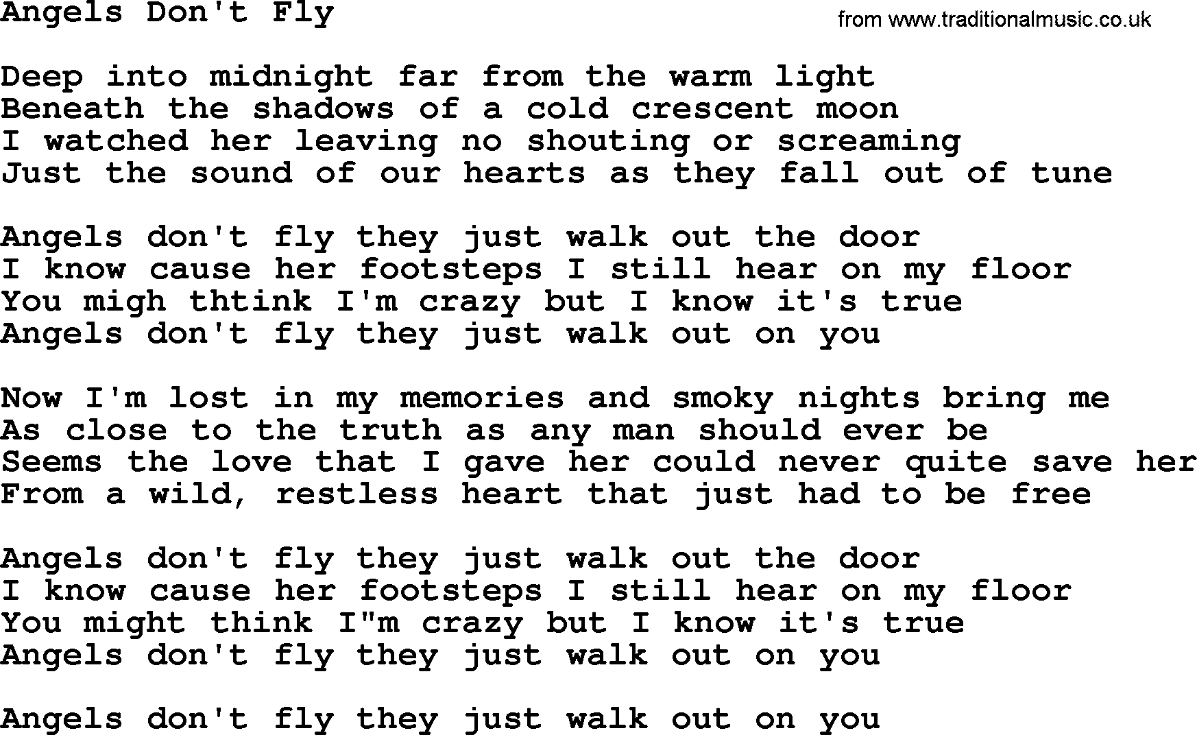 George Jones song: Angels Don't Fly, lyrics
