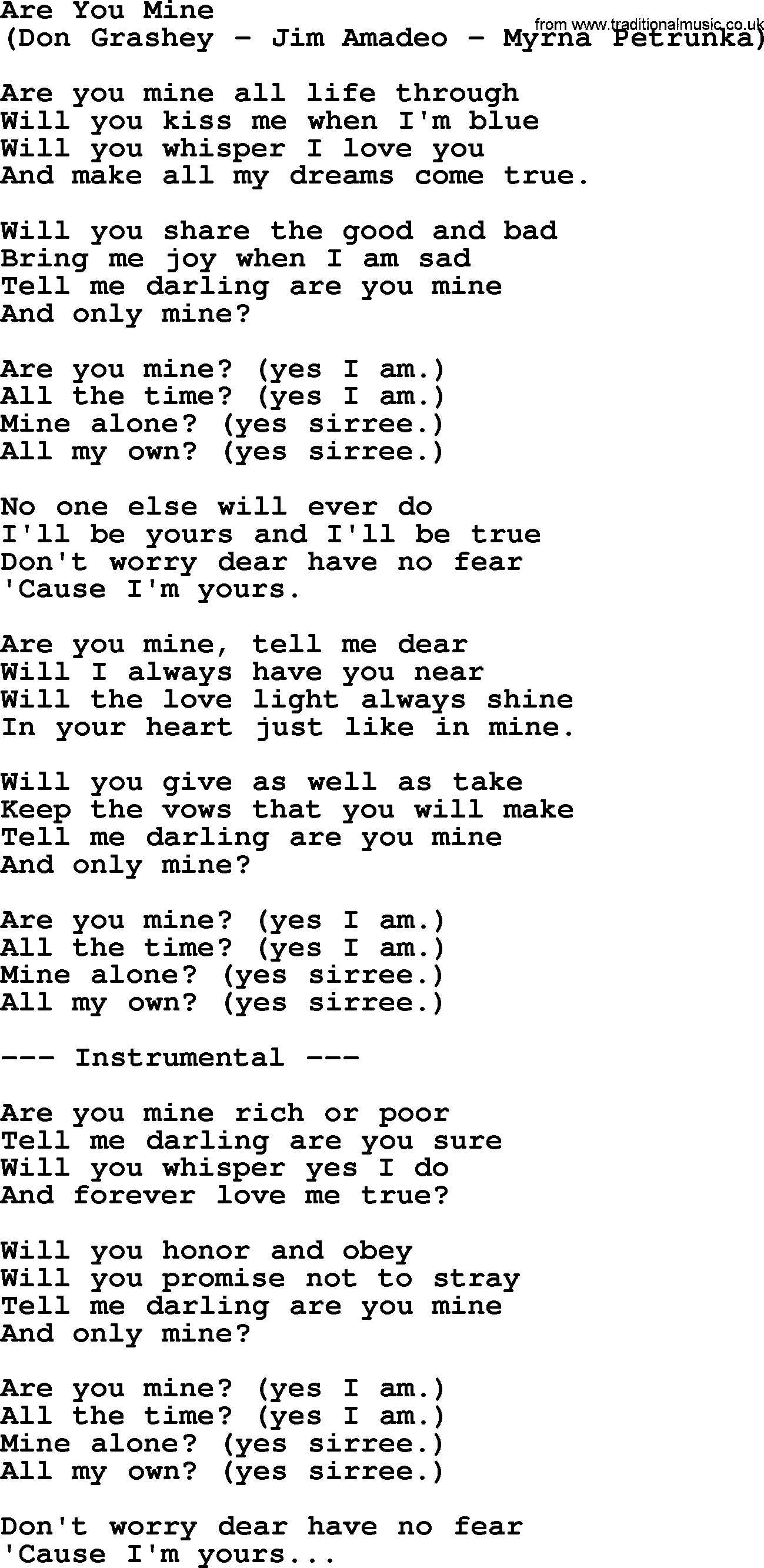 George Jones song: Are You Mine, lyrics