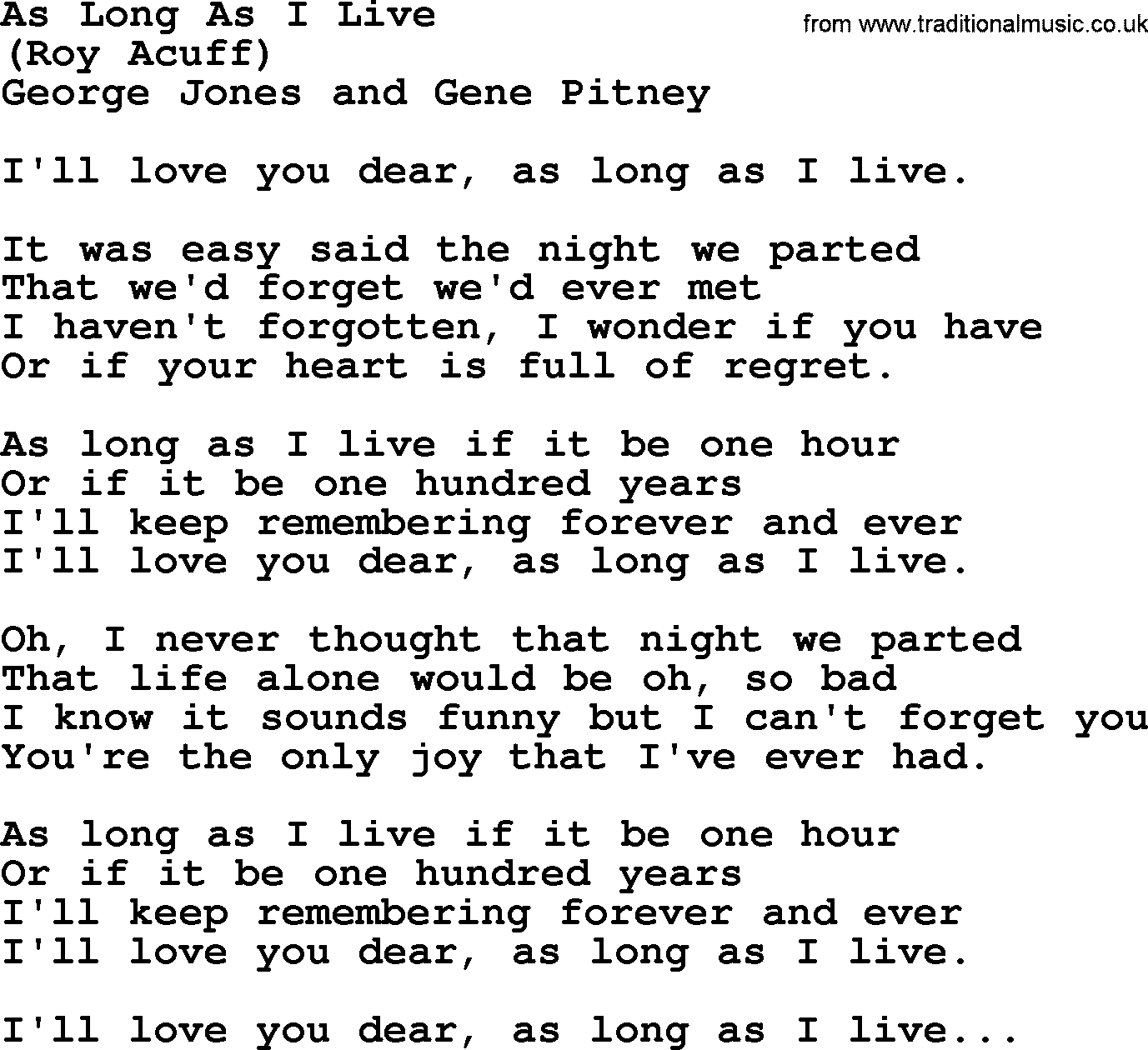 George Jones song: As Long As I Live, lyrics
