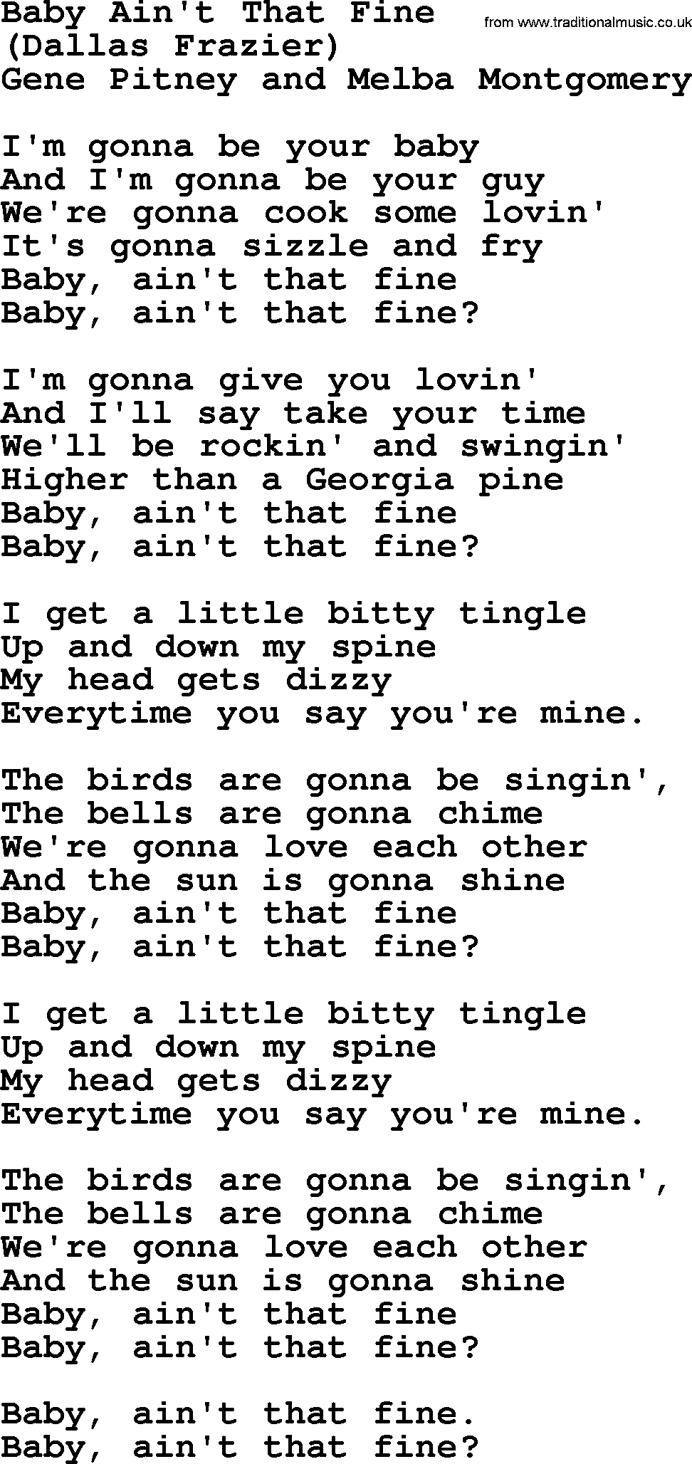 George Jones song: Baby Ain't That Fine, lyrics