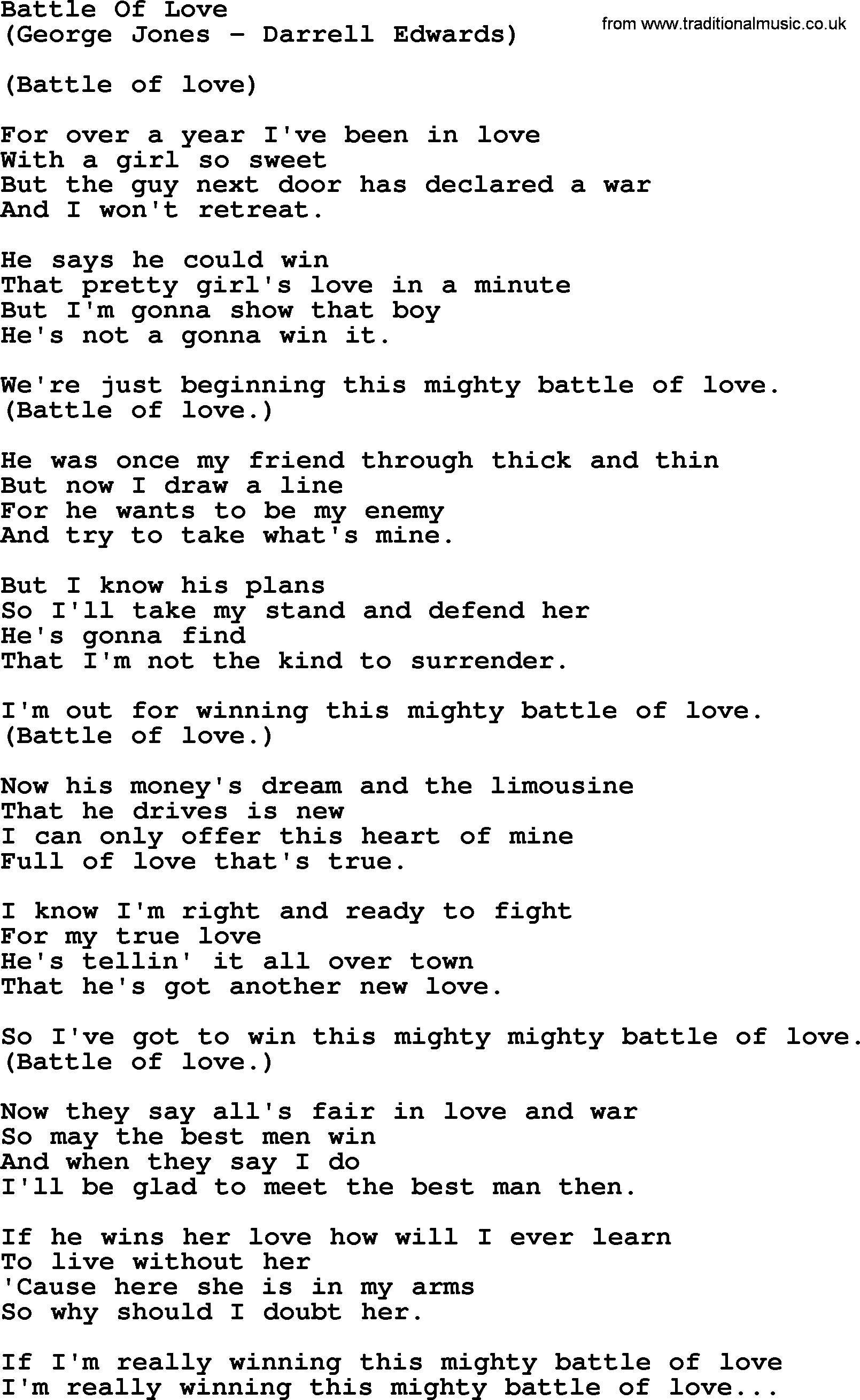 George Jones song: Battle Of Love, lyrics