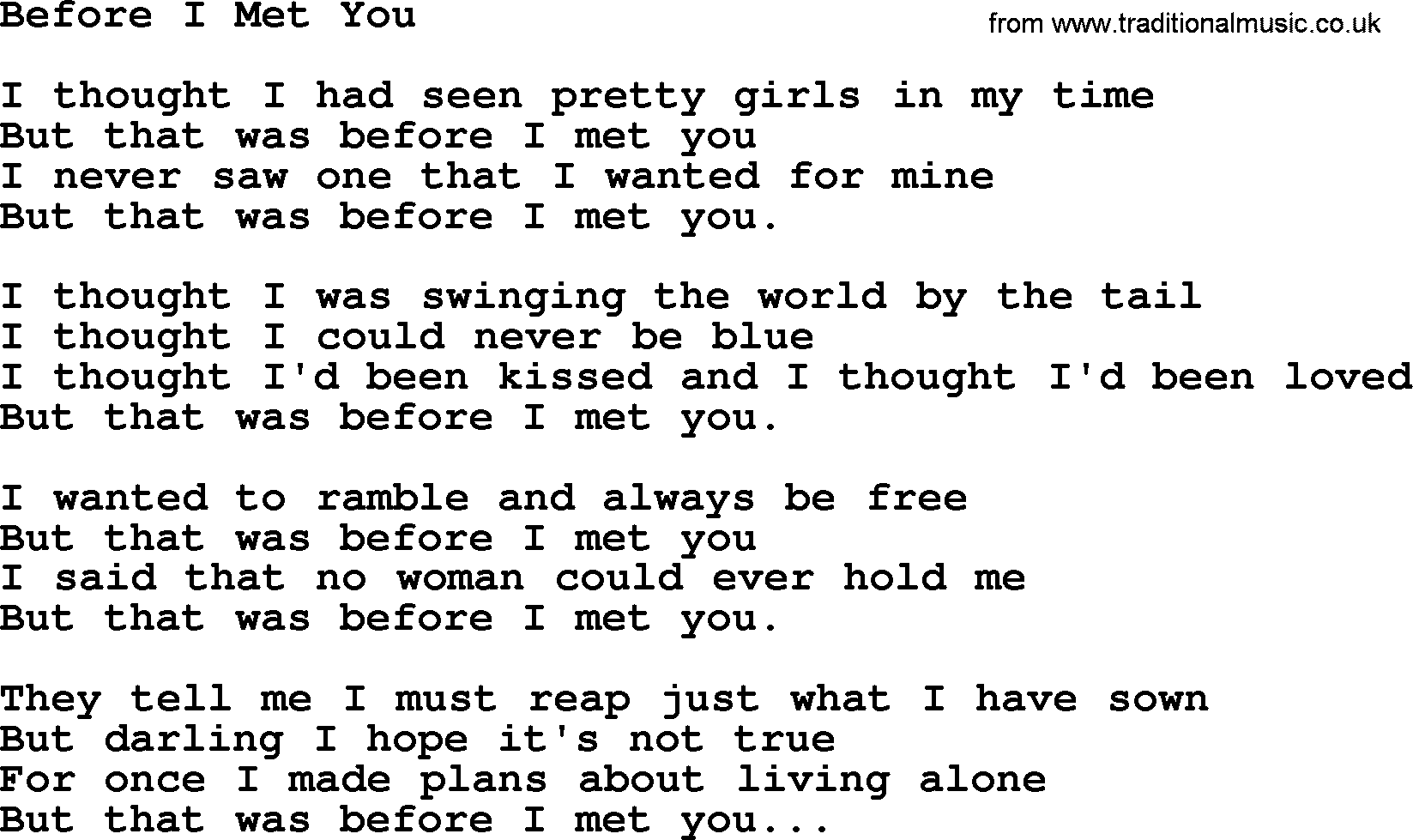 George Jones song: Before I Met You, lyrics