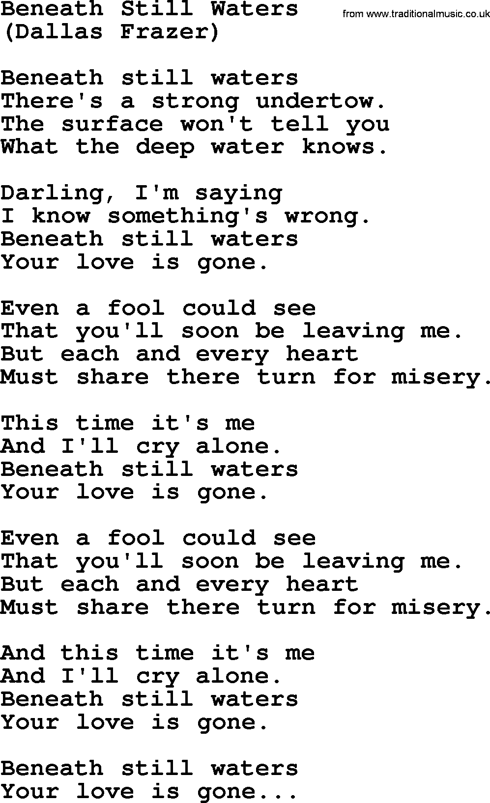 George Jones song: Beneath Still Waters, lyrics