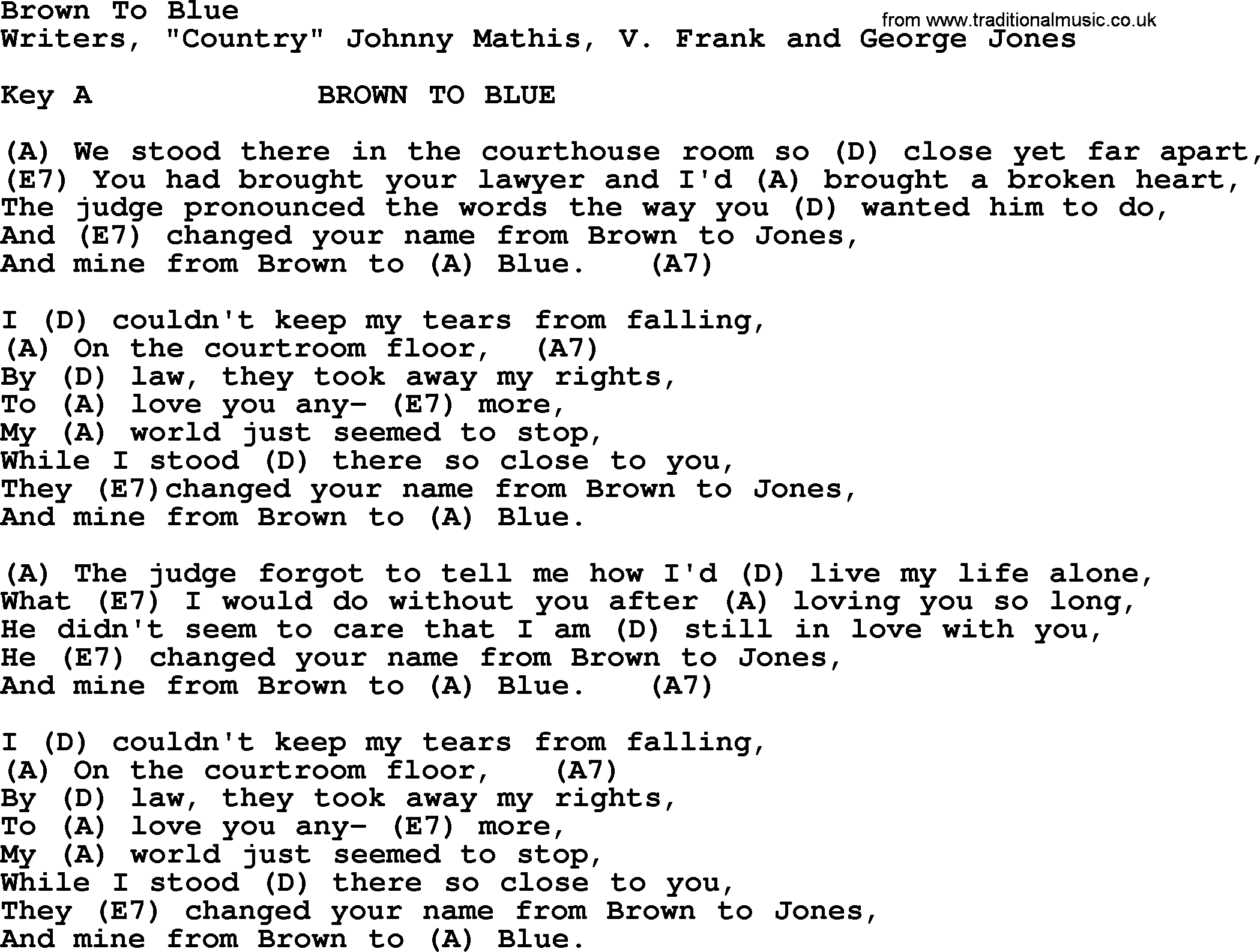 George Jones song: Brown To Blue, lyrics and chords
