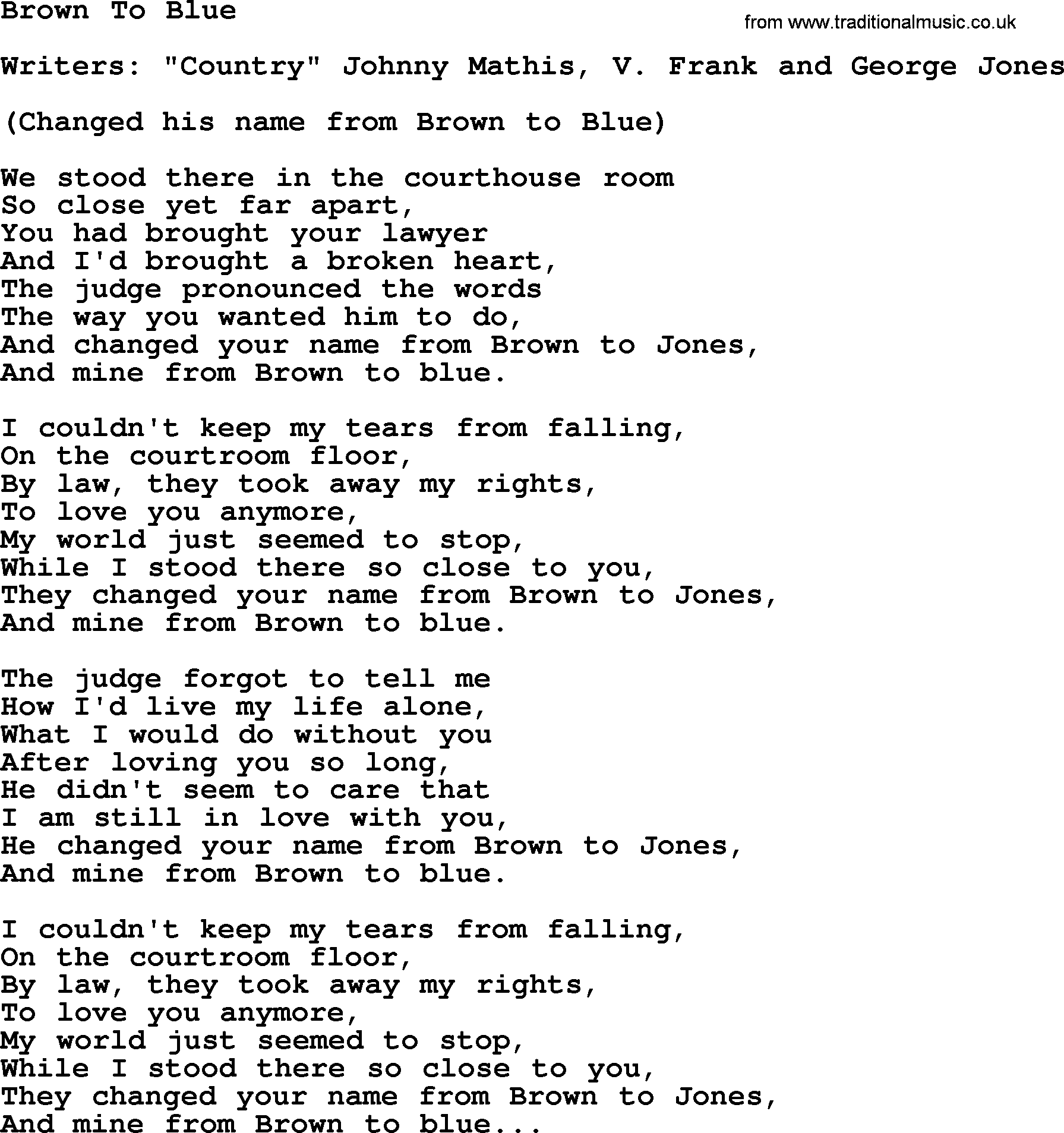 George Jones song: Brown To Blue, lyrics