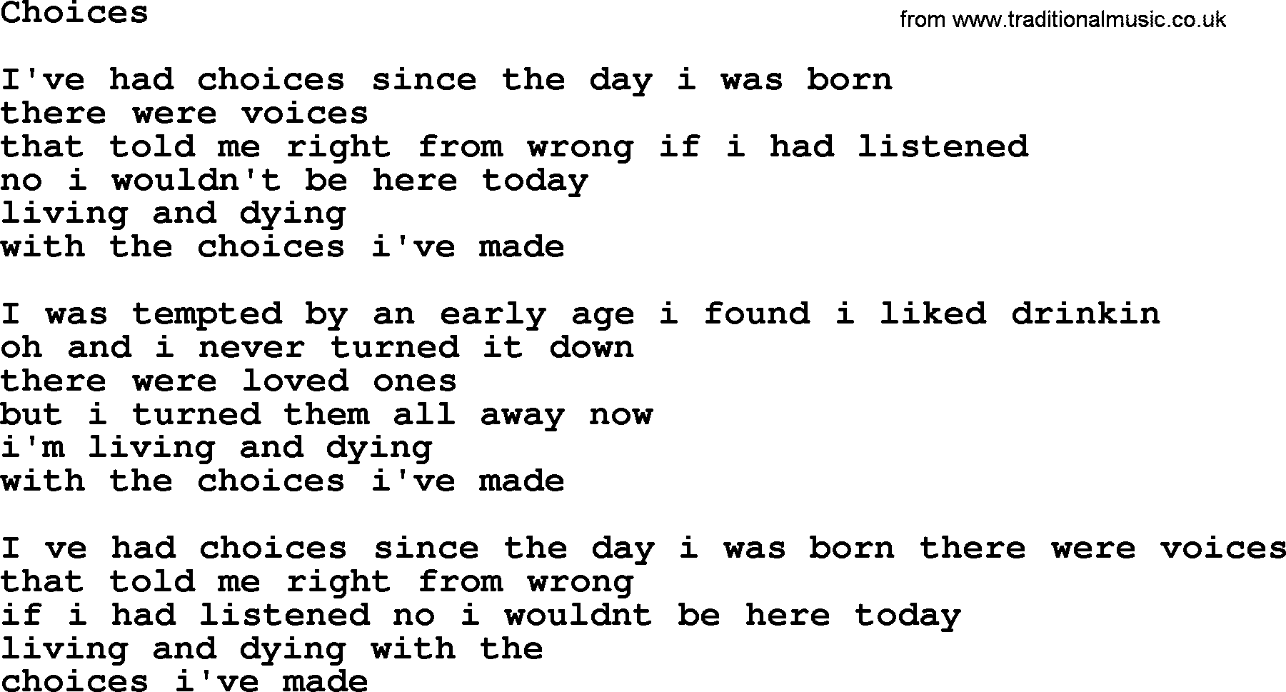 George Jones song: Choices, lyrics