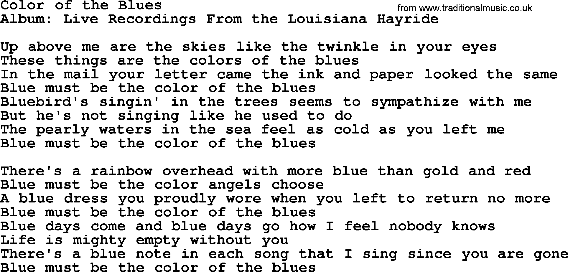 George Jones song: Color Of The Blues, lyrics